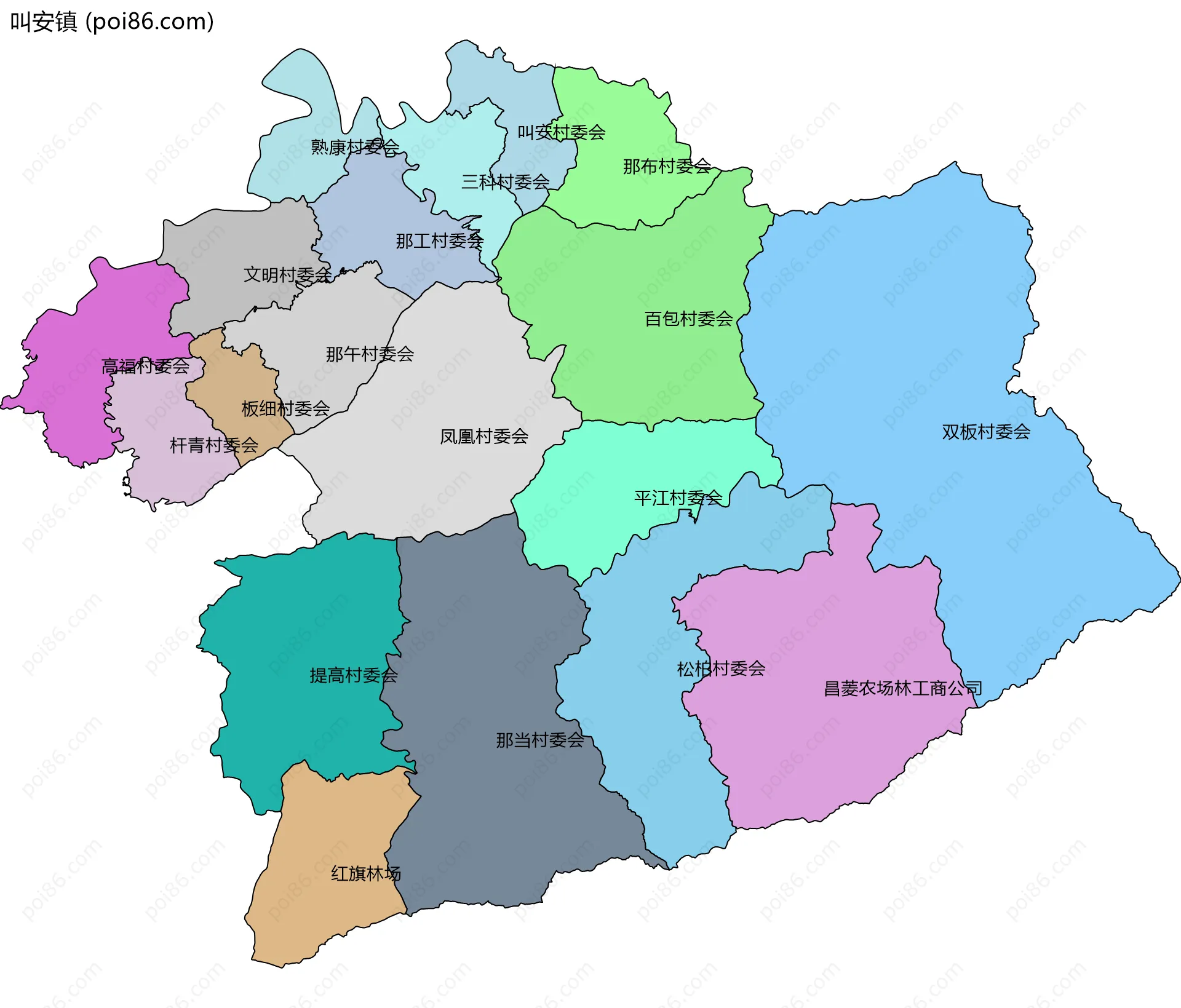 叫安镇边界地图(五级行政区划)