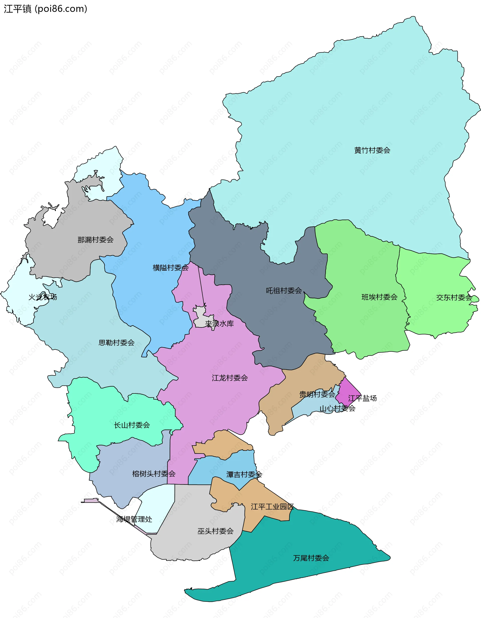 江平镇边界地图(五级行政区划)