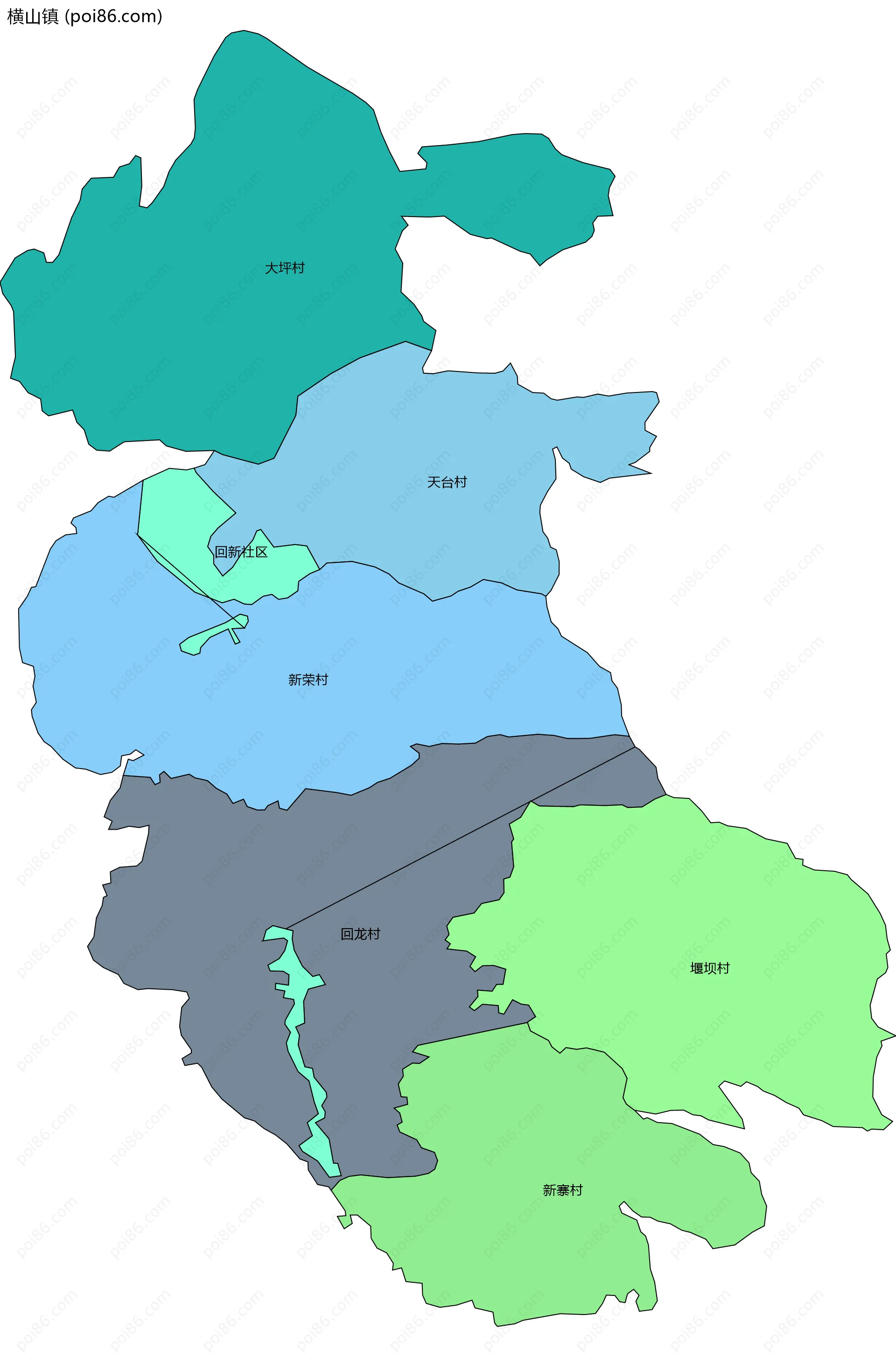 横山镇边界地图(五级行政区划)