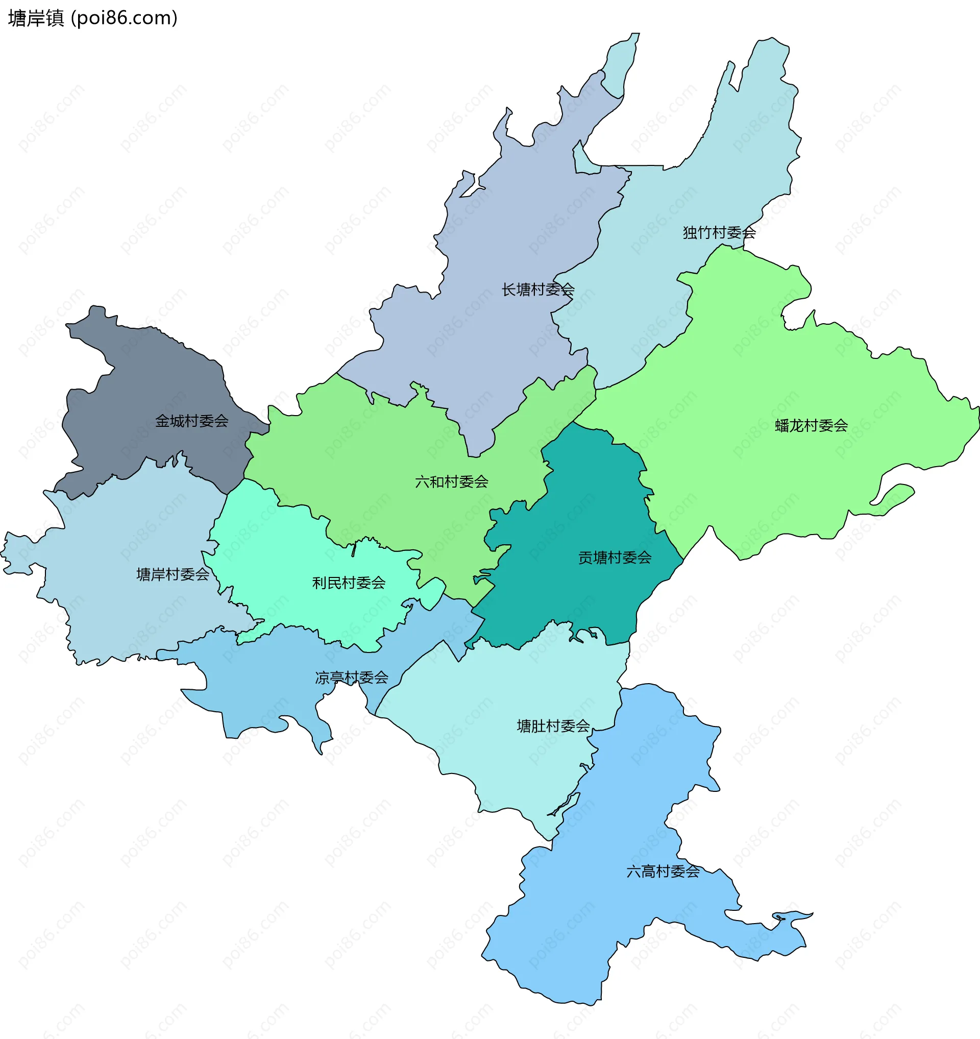 塘岸镇边界地图(五级行政区划)