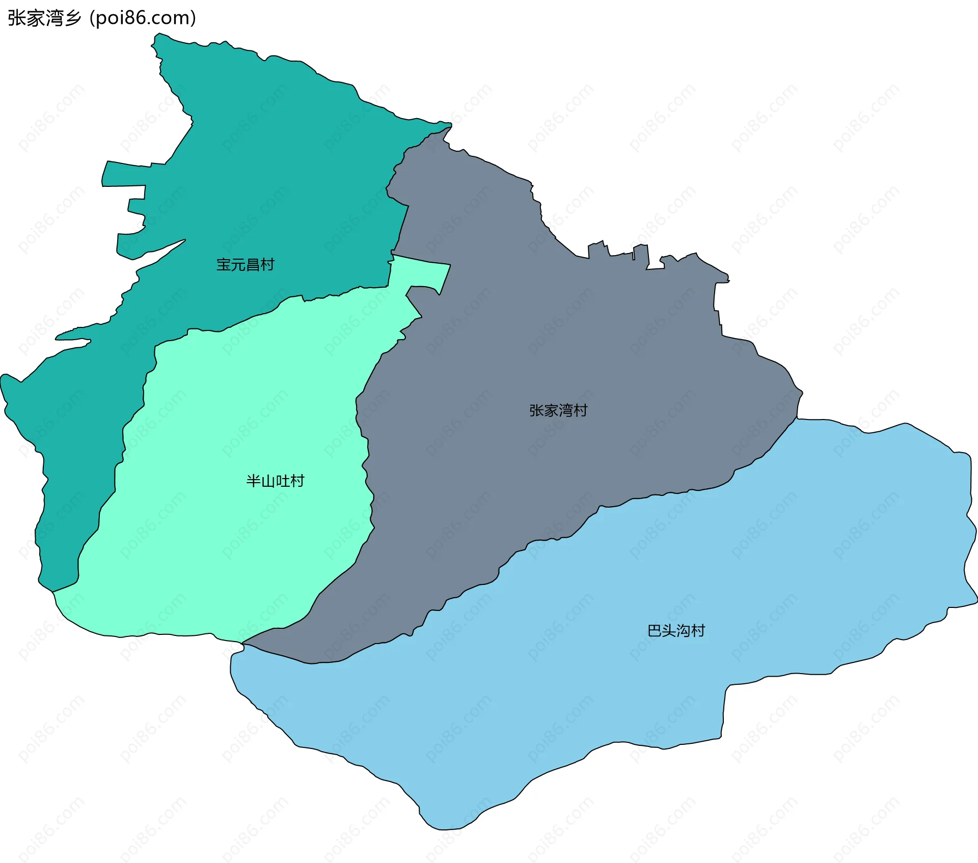 张家湾乡边界地图(五级行政区划)