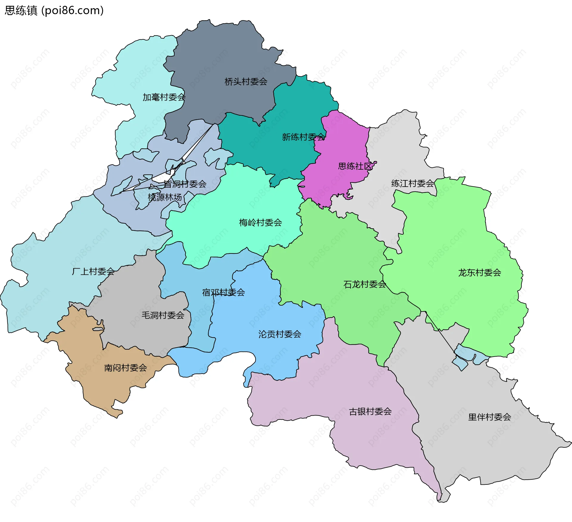 思练镇边界地图(五级行政区划)