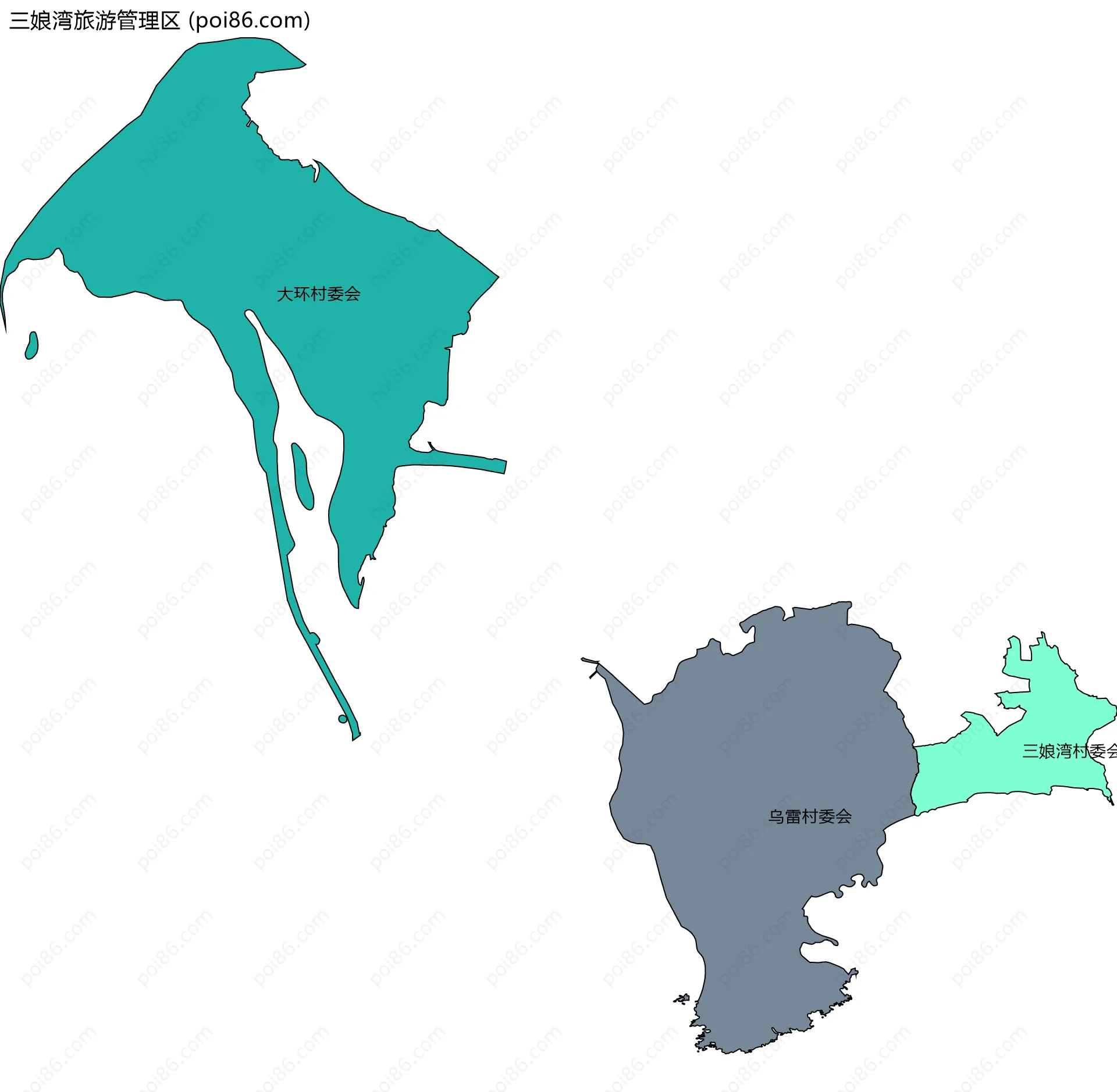 三娘湾旅游管理区边界地图(五级行政区划)