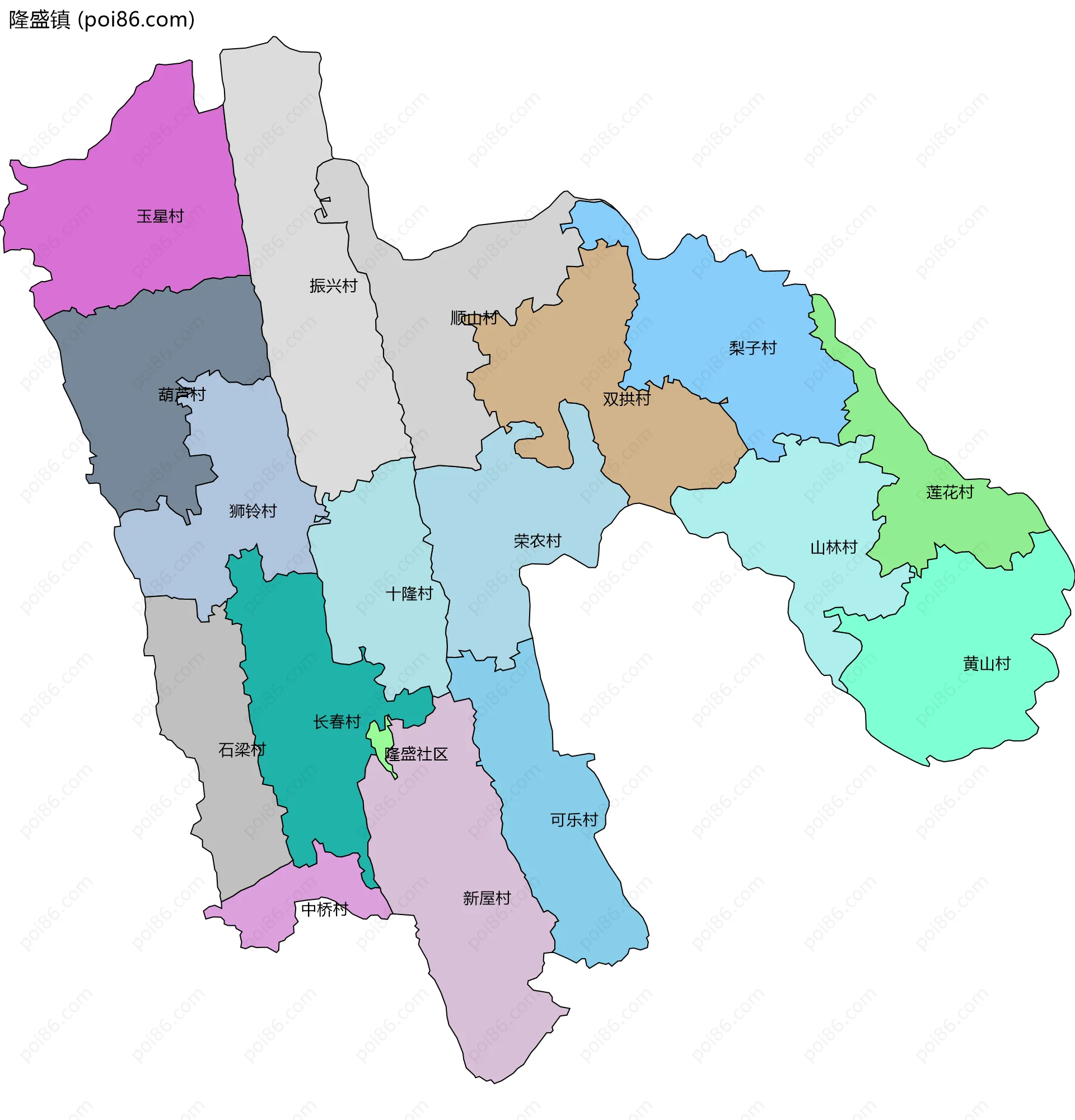 隆盛镇边界地图(五级行政区划)