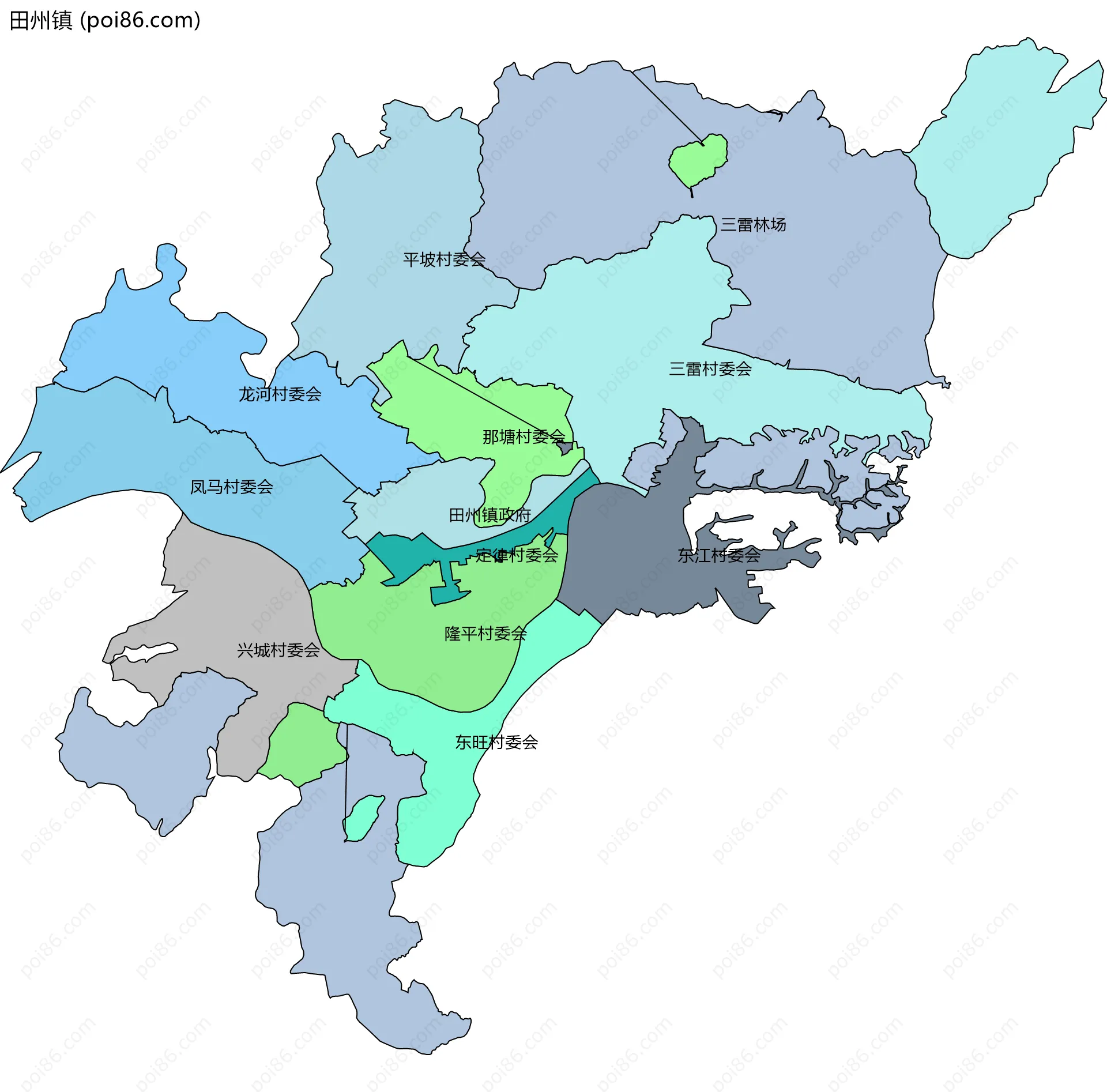 田州镇边界地图(五级行政区划)