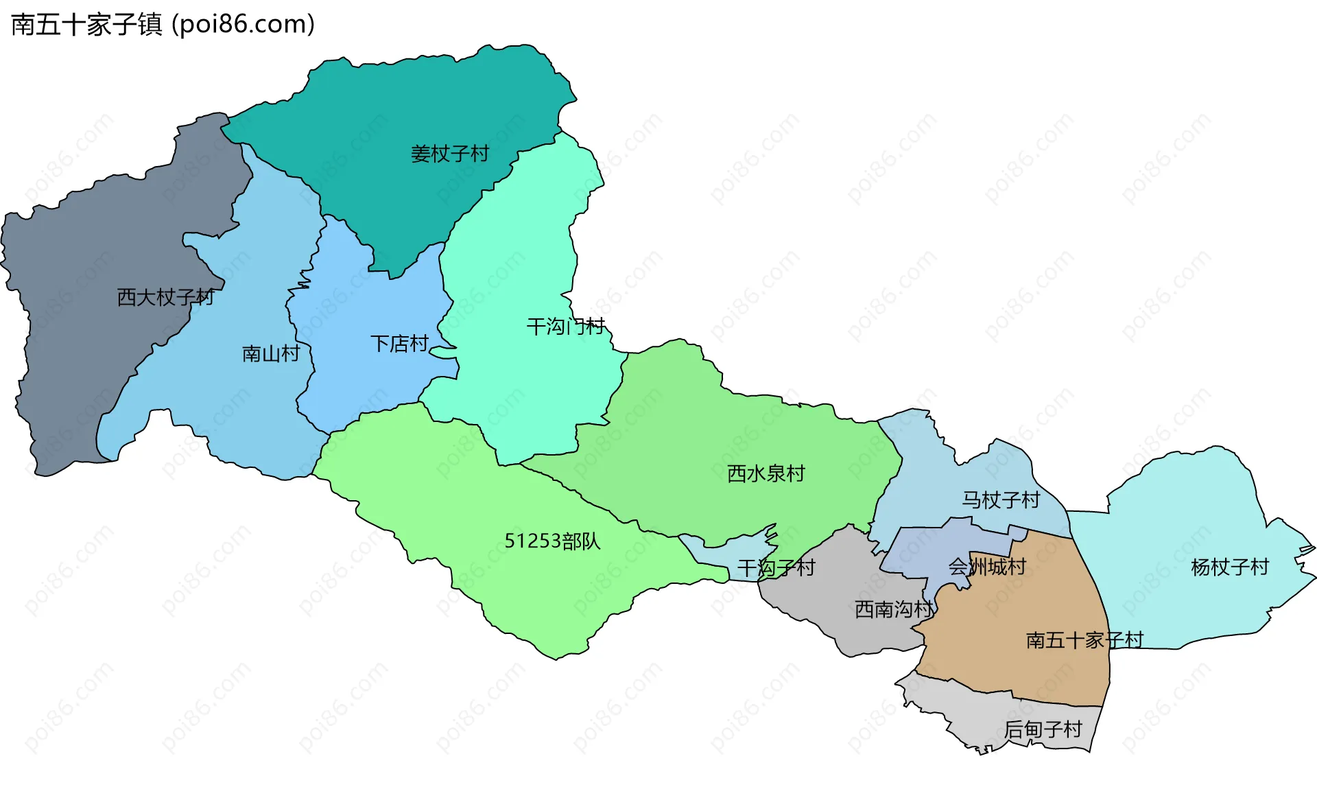南五十家子镇边界地图(五级行政区划)