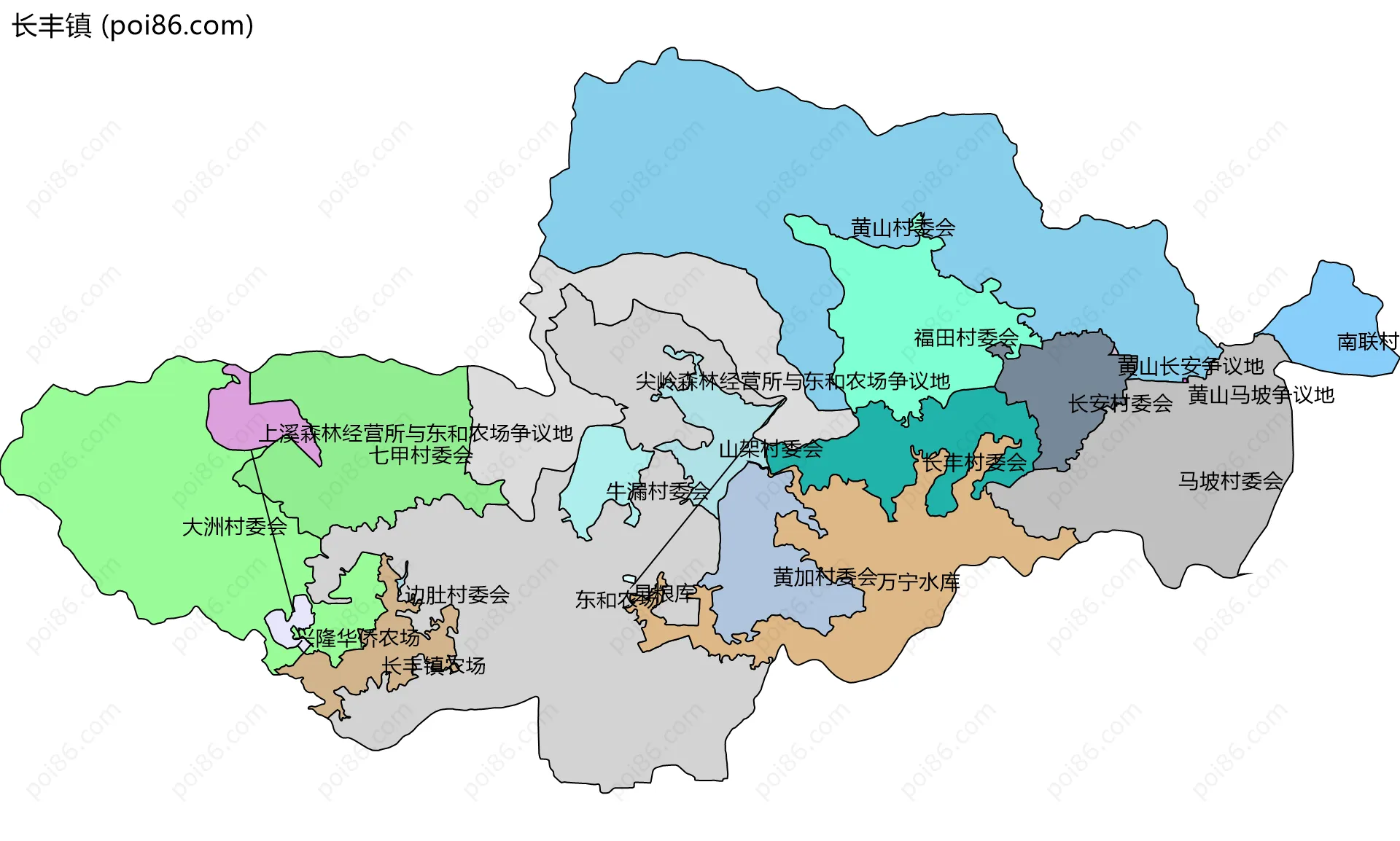 长丰镇边界地图(五级行政区划)