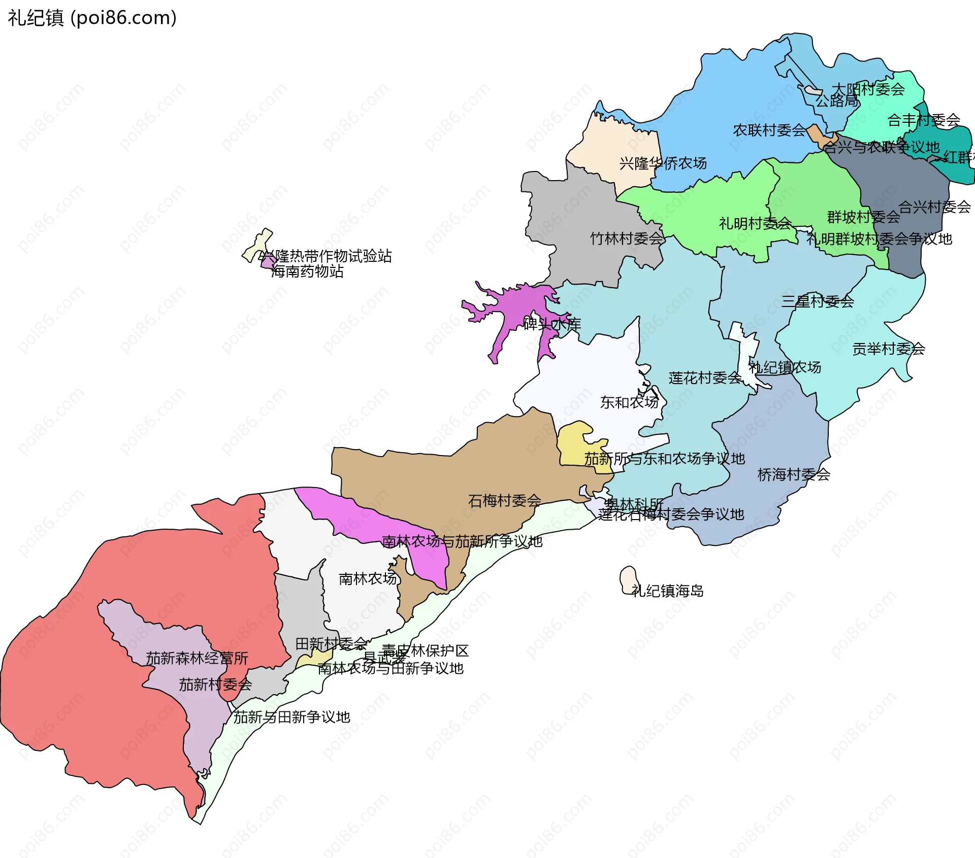 礼纪镇边界地图(五级行政区划)
