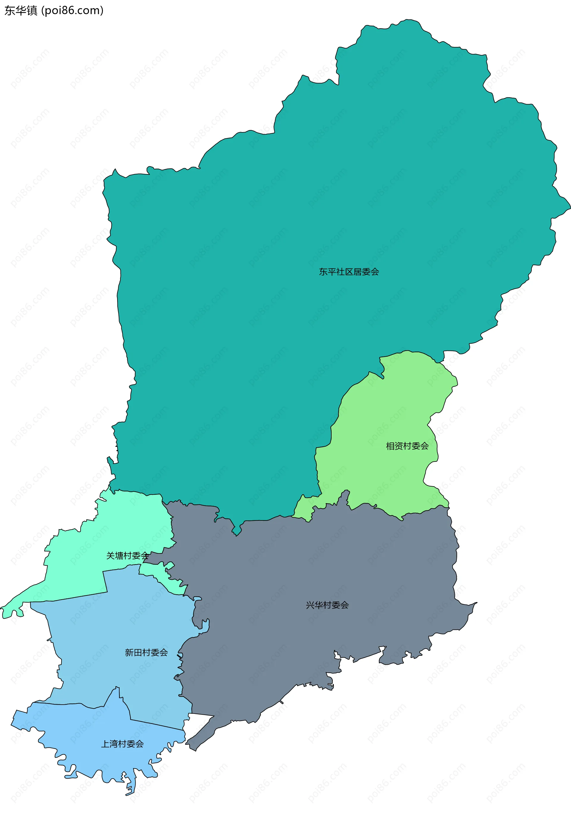 东华镇边界地图(五级行政区划)
