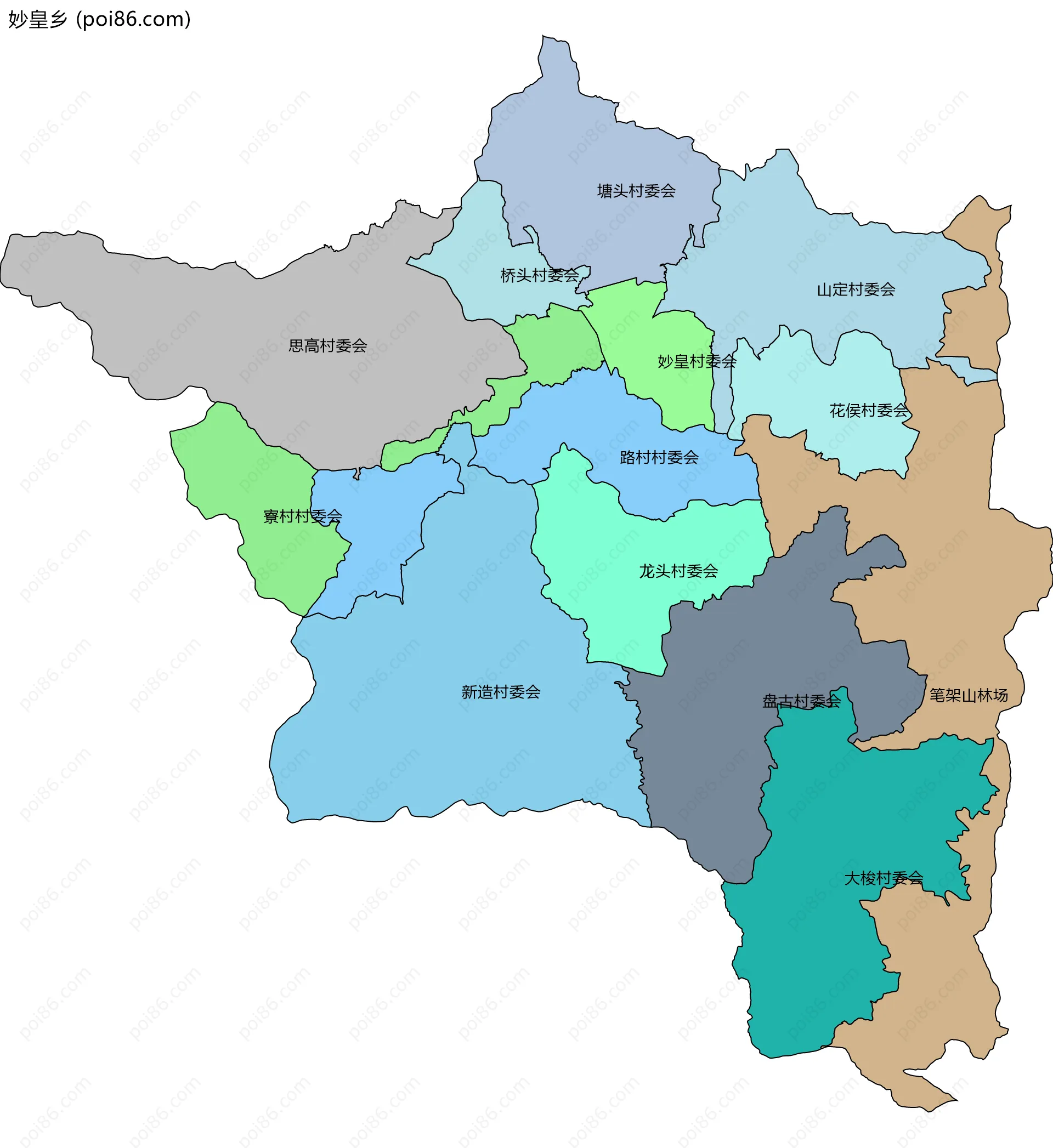 妙皇乡边界地图(五级行政区划)