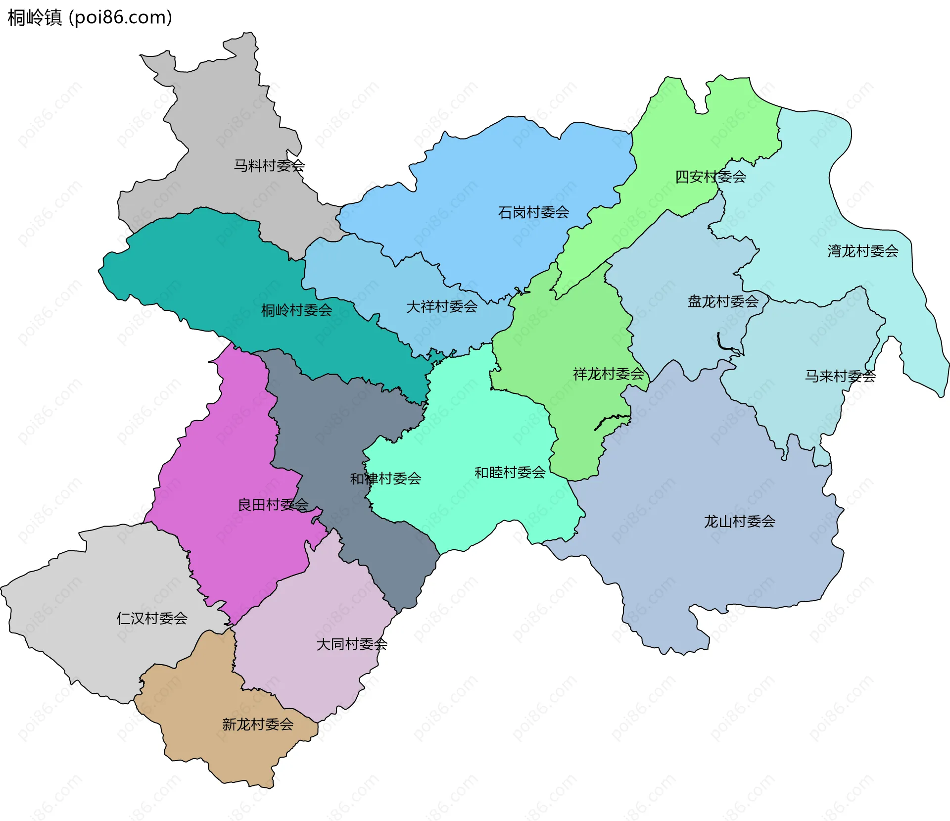 桐岭镇边界地图(五级行政区划)