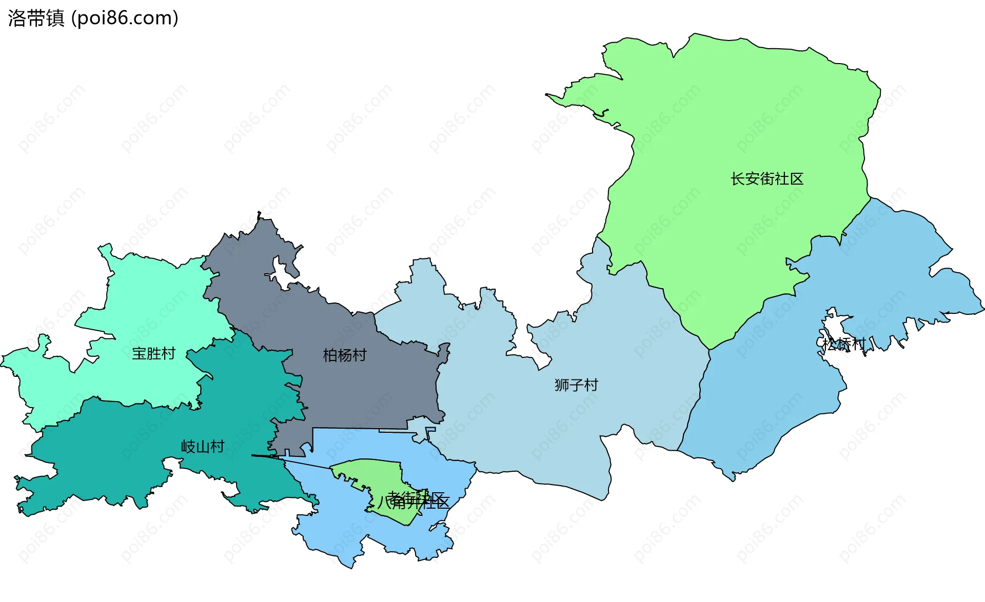 洛带镇边界地图(五级行政区划)