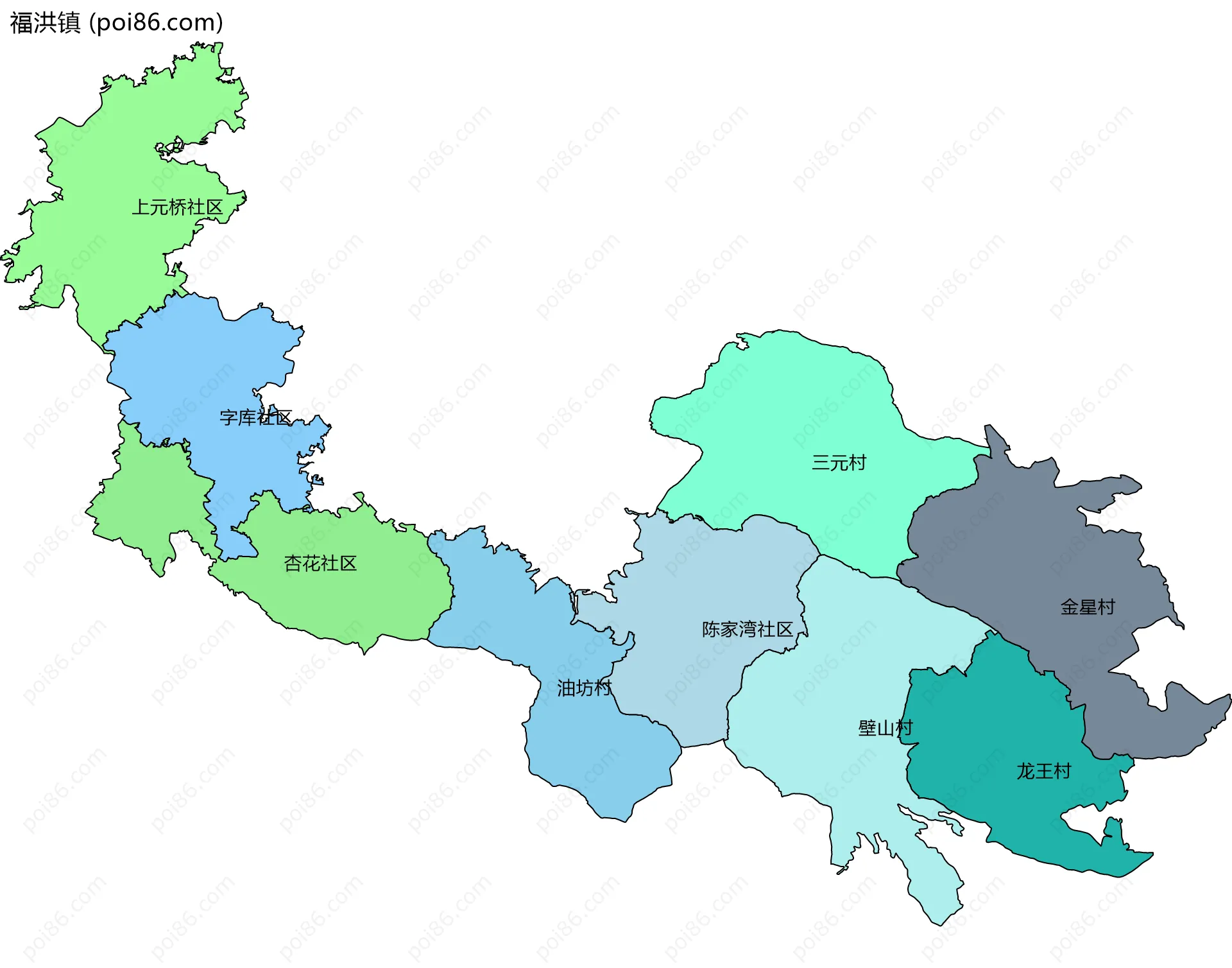 福洪镇边界地图(五级行政区划)