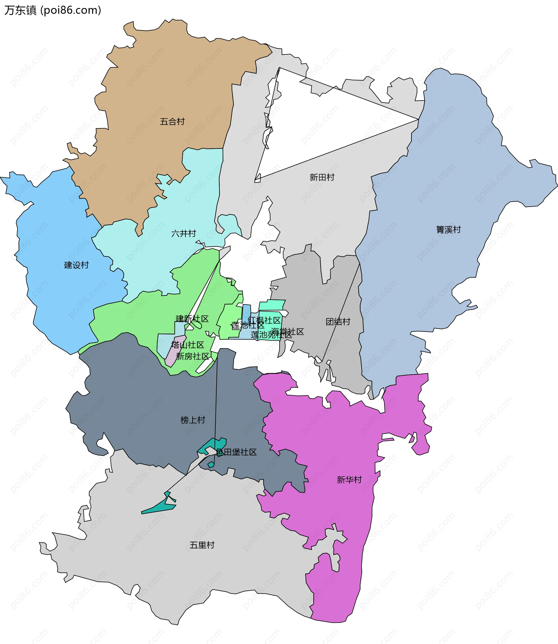 万东镇边界地图(五级行政区划)