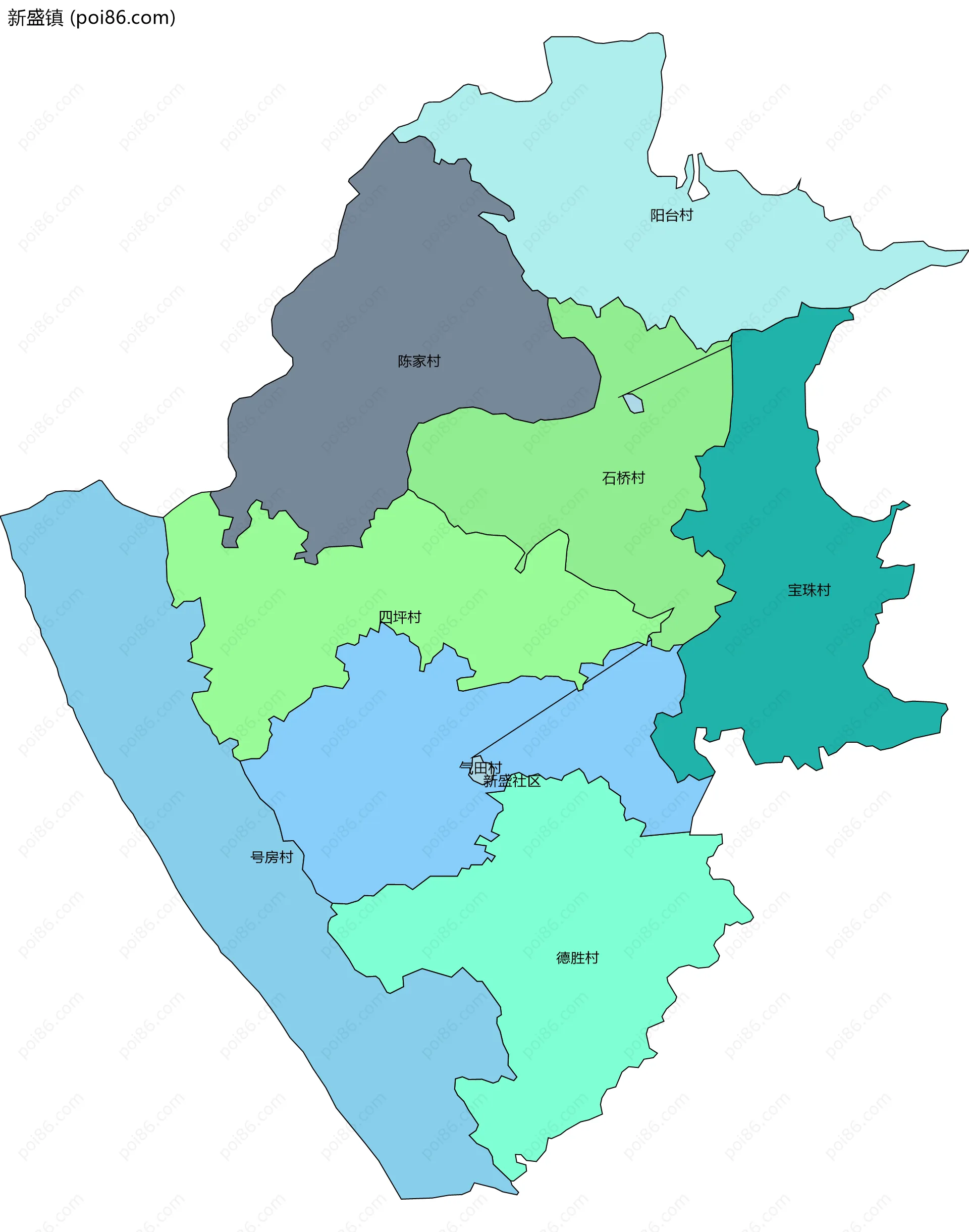 新盛镇边界地图(五级行政区划)