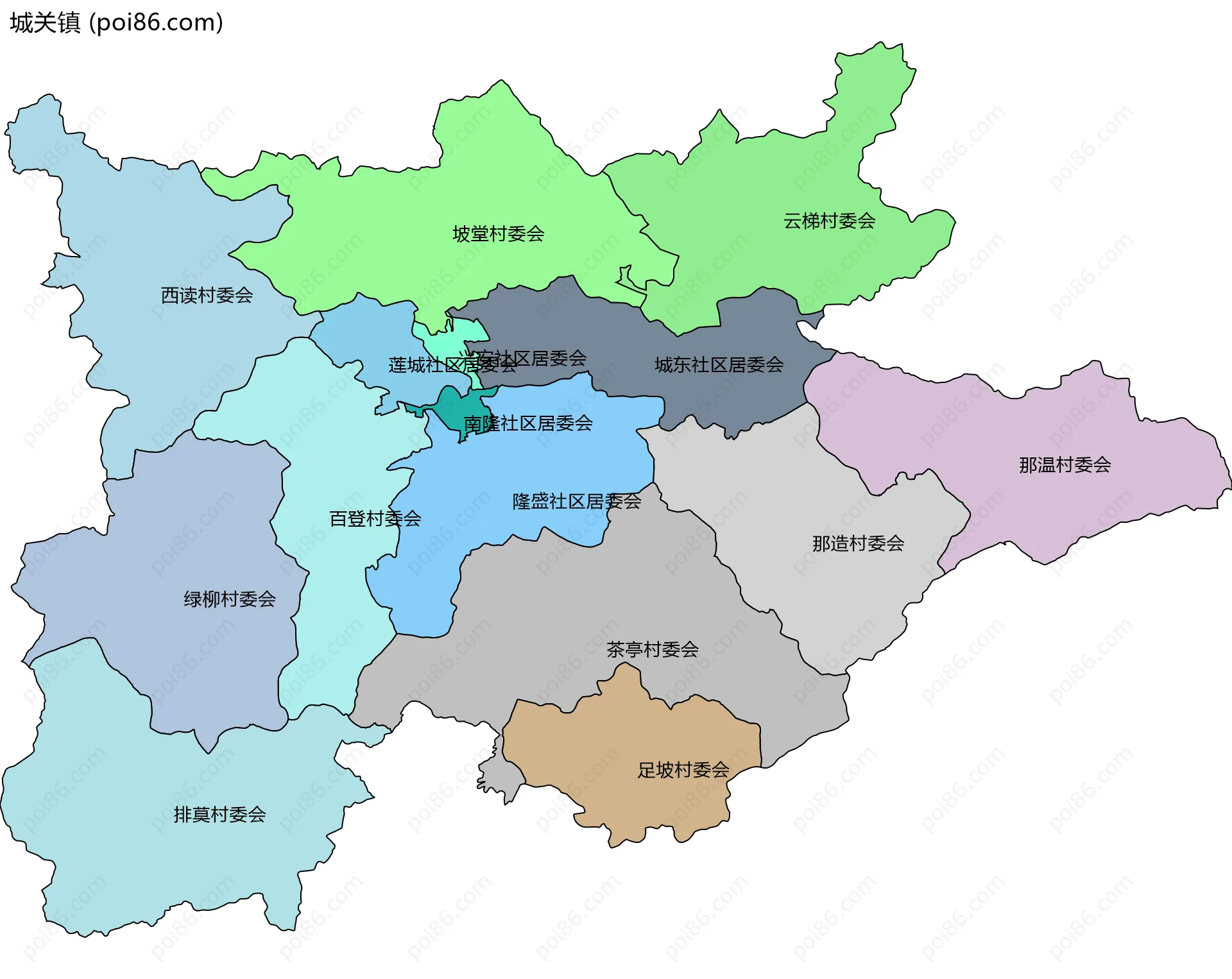 城关镇边界地图(五级行政区划)