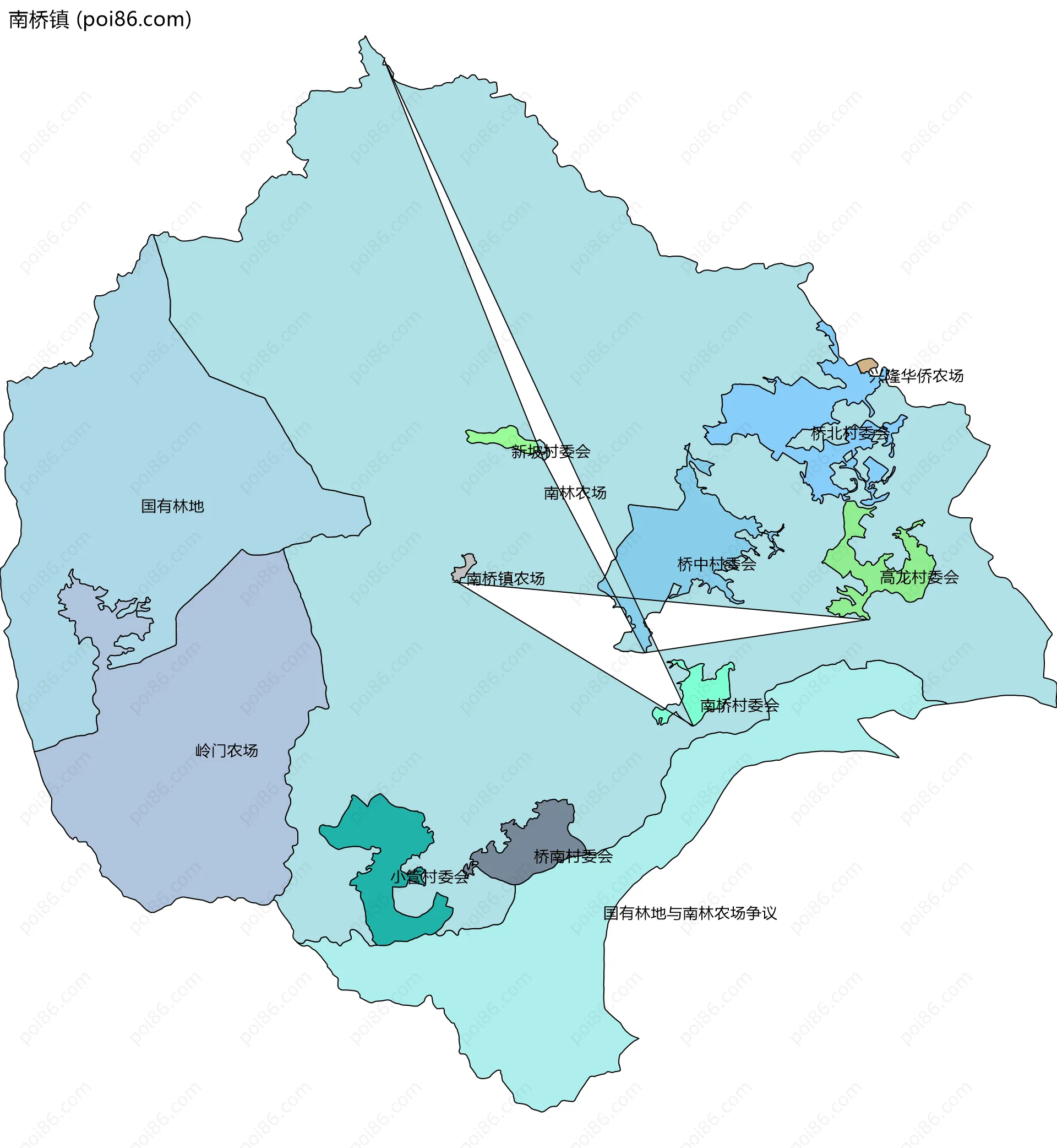 南桥镇边界地图(五级行政区划)