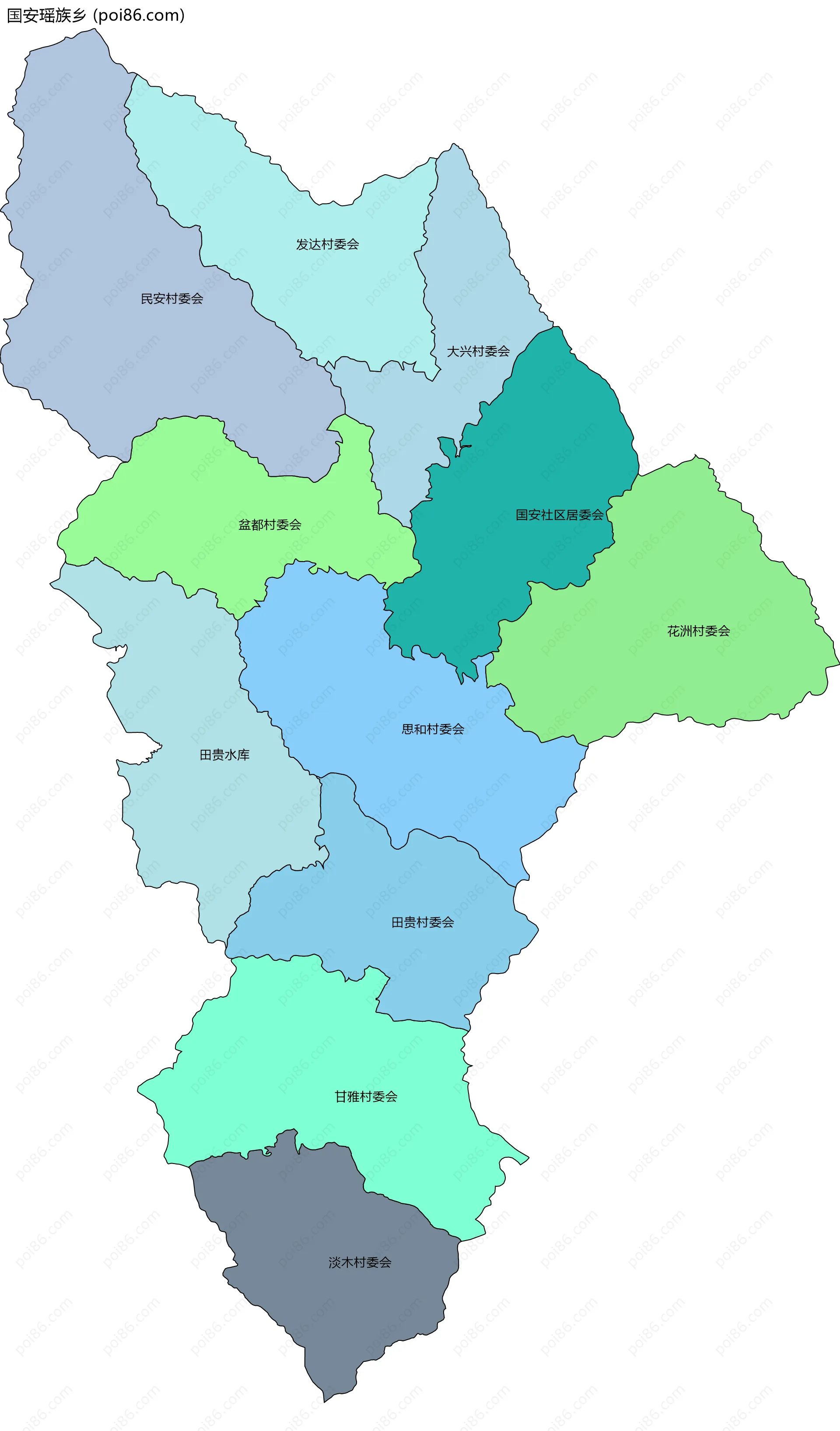 国安瑶族乡边界地图(五级行政区划)