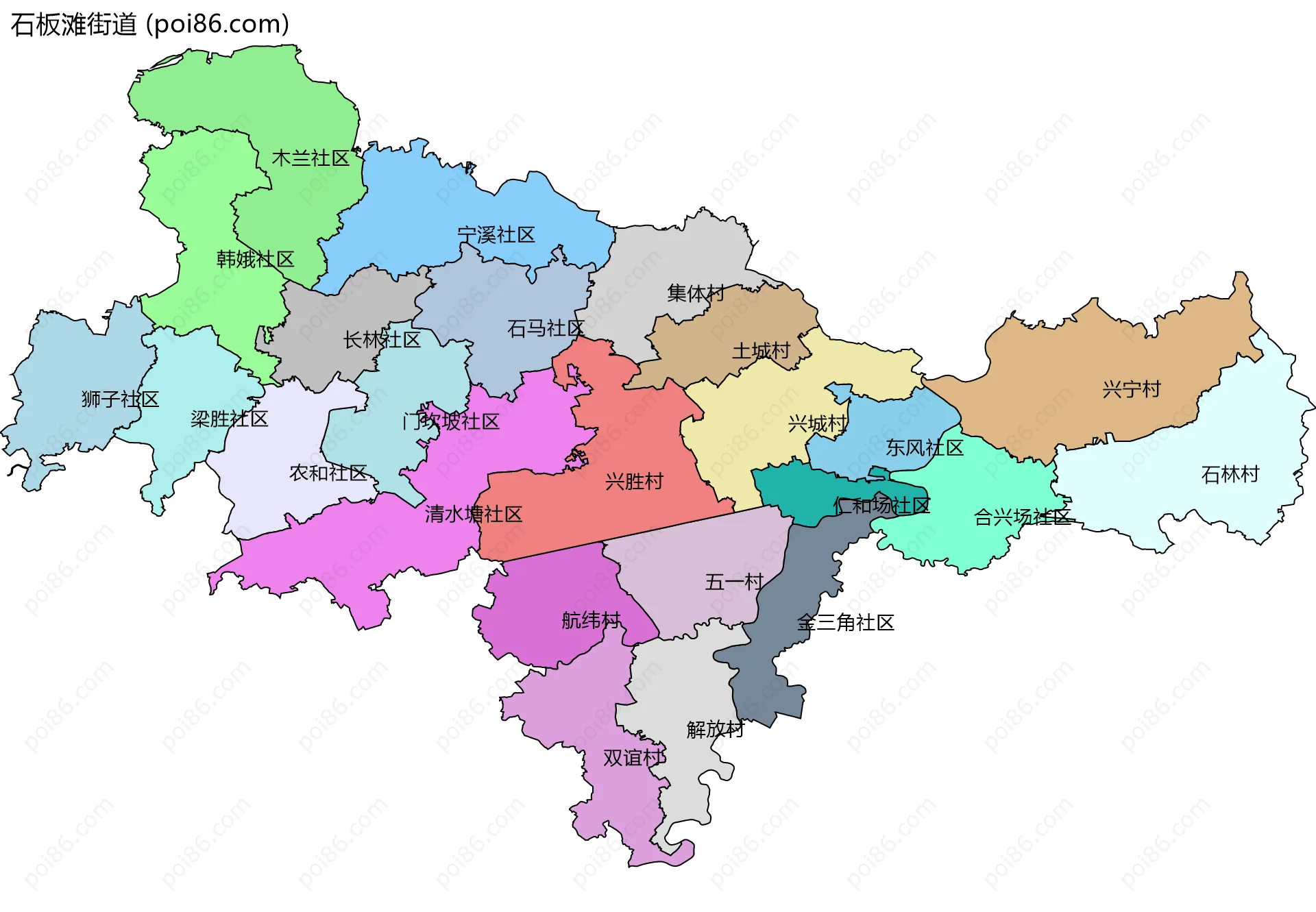 石板滩街道边界地图(五级行政区划)