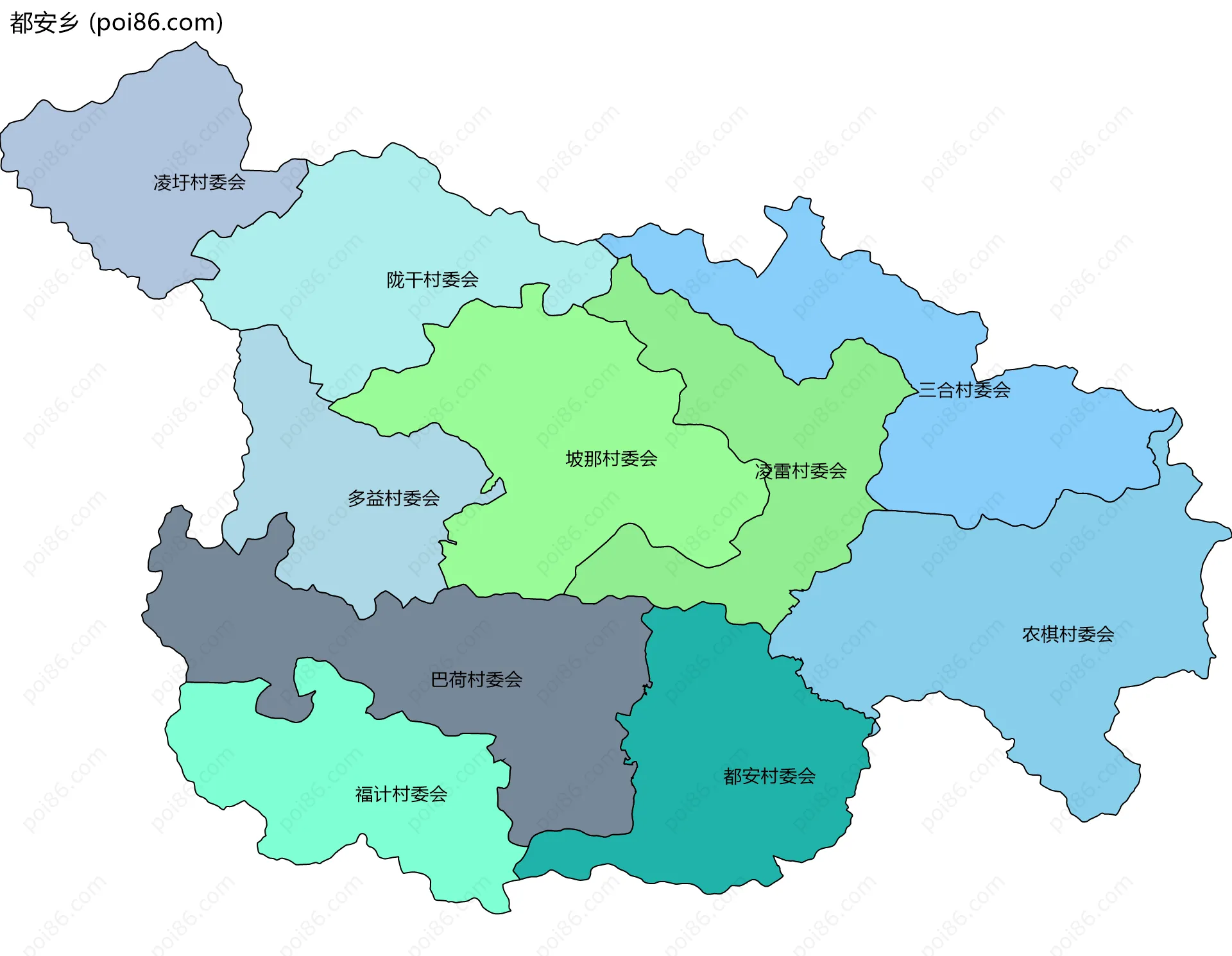 都安乡边界地图(五级行政区划)