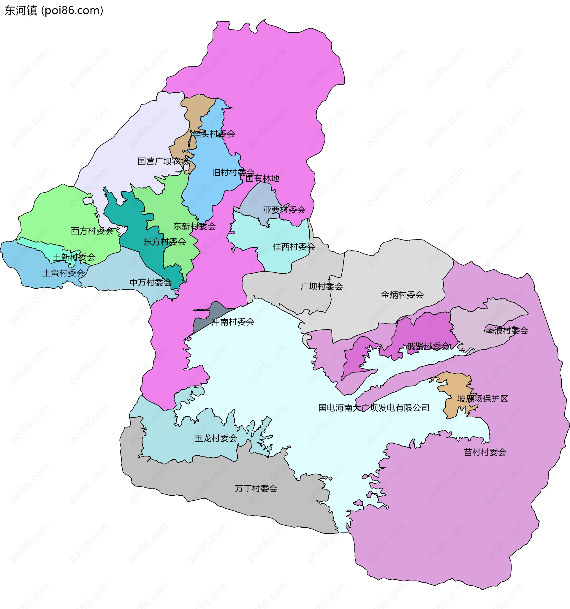 东河镇边界地图(五级行政区划)