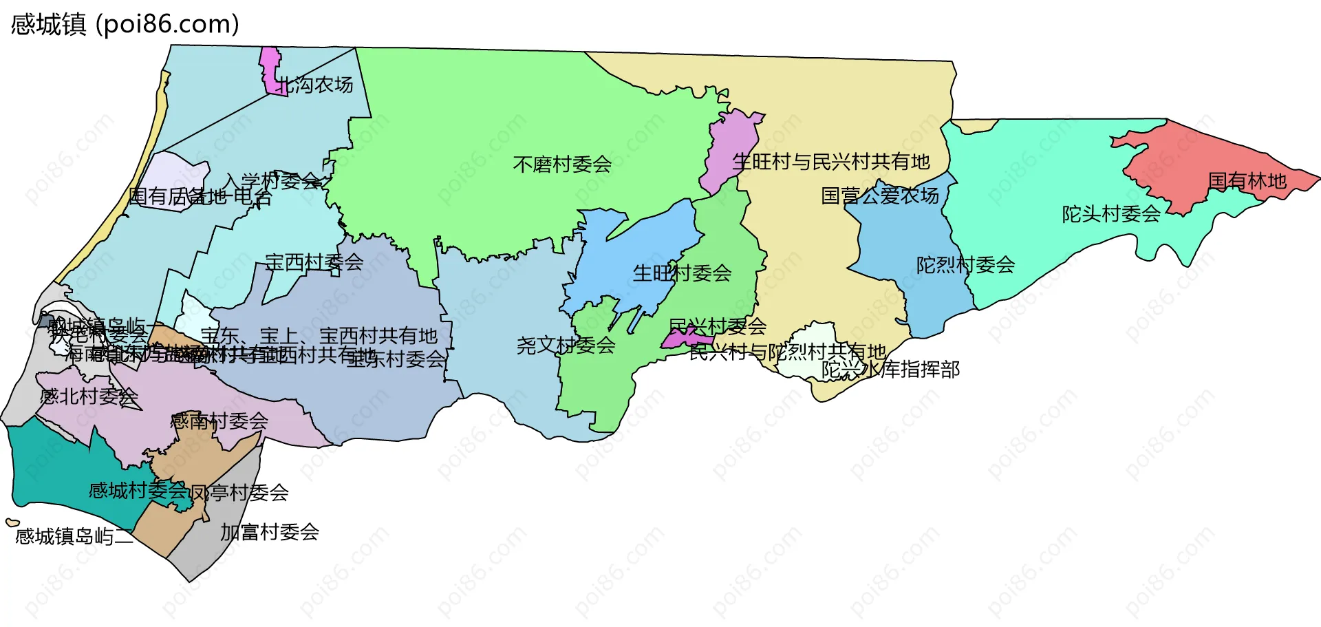 感城镇边界地图(五级行政区划)