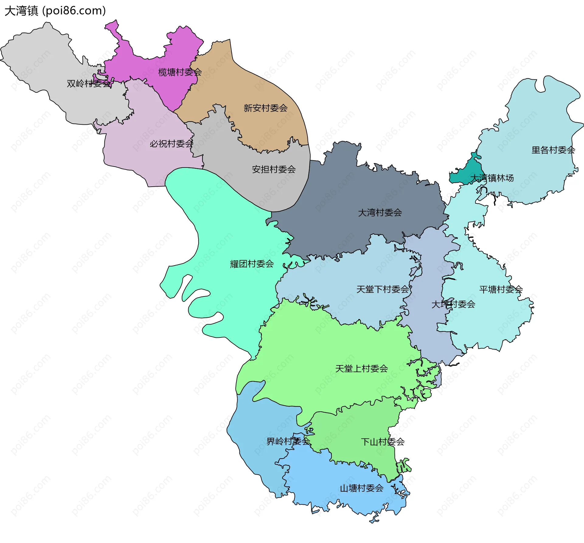 大湾镇边界地图(五级行政区划)