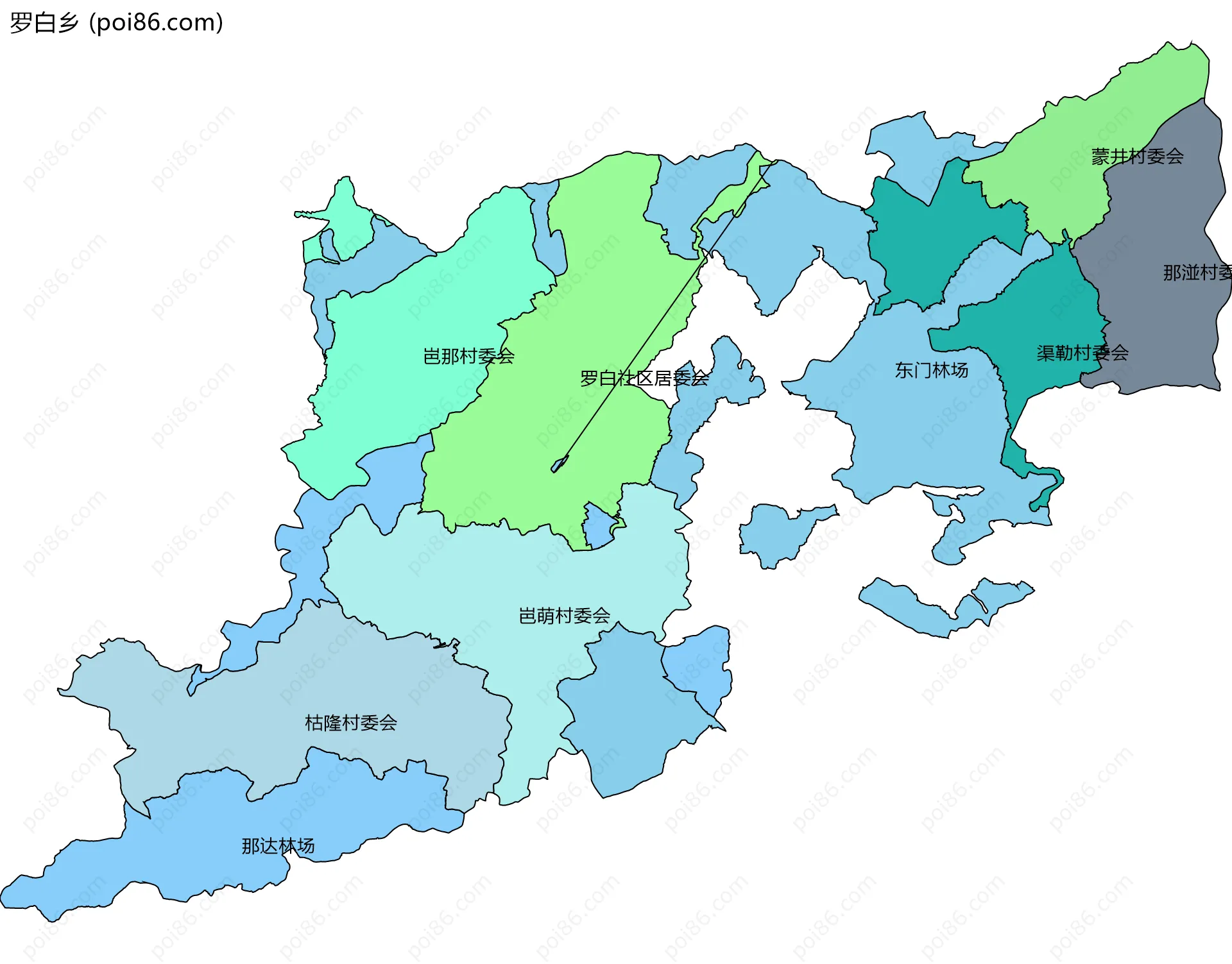 罗白乡边界地图(五级行政区划)