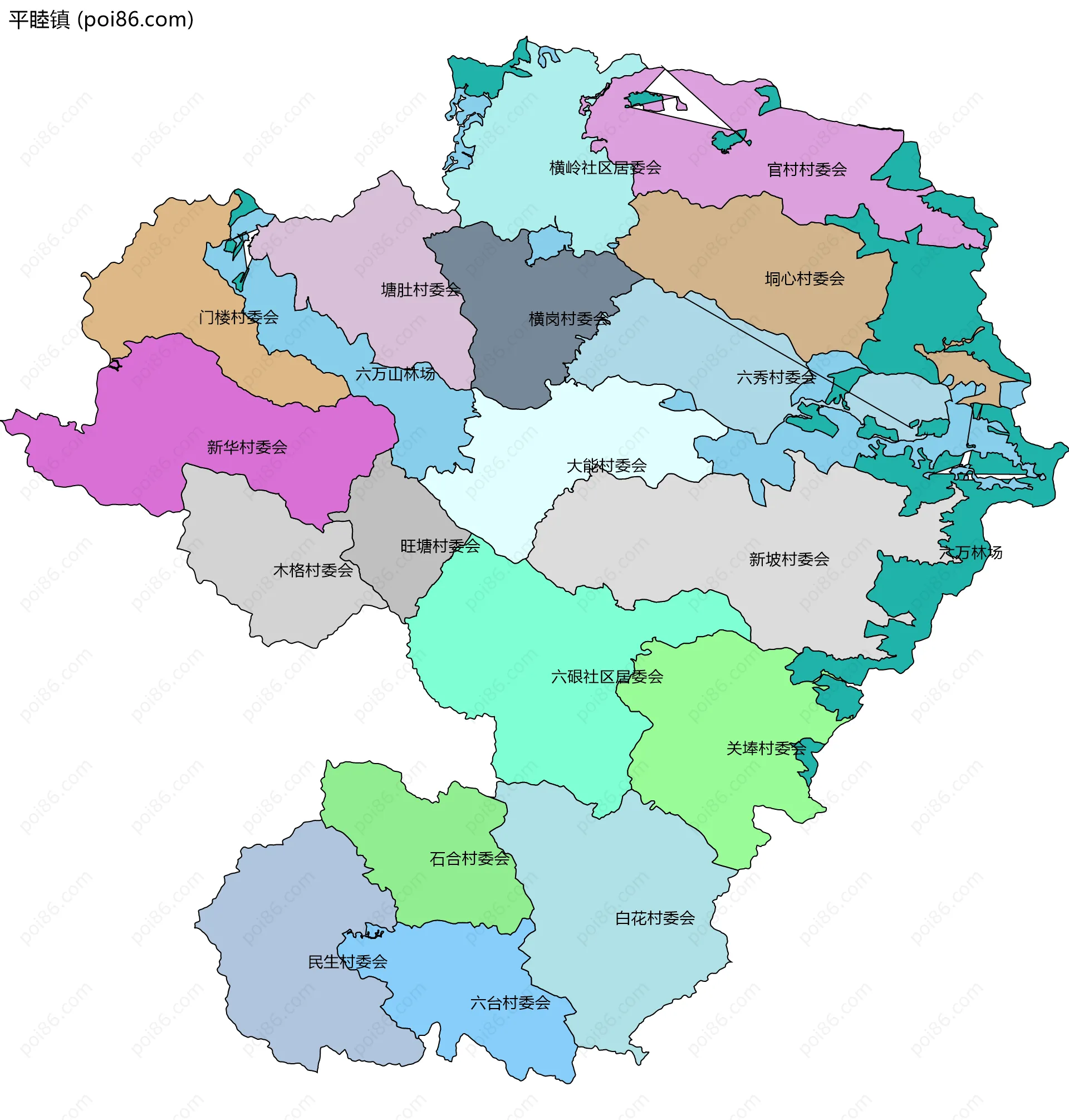 平睦镇边界地图(五级行政区划)