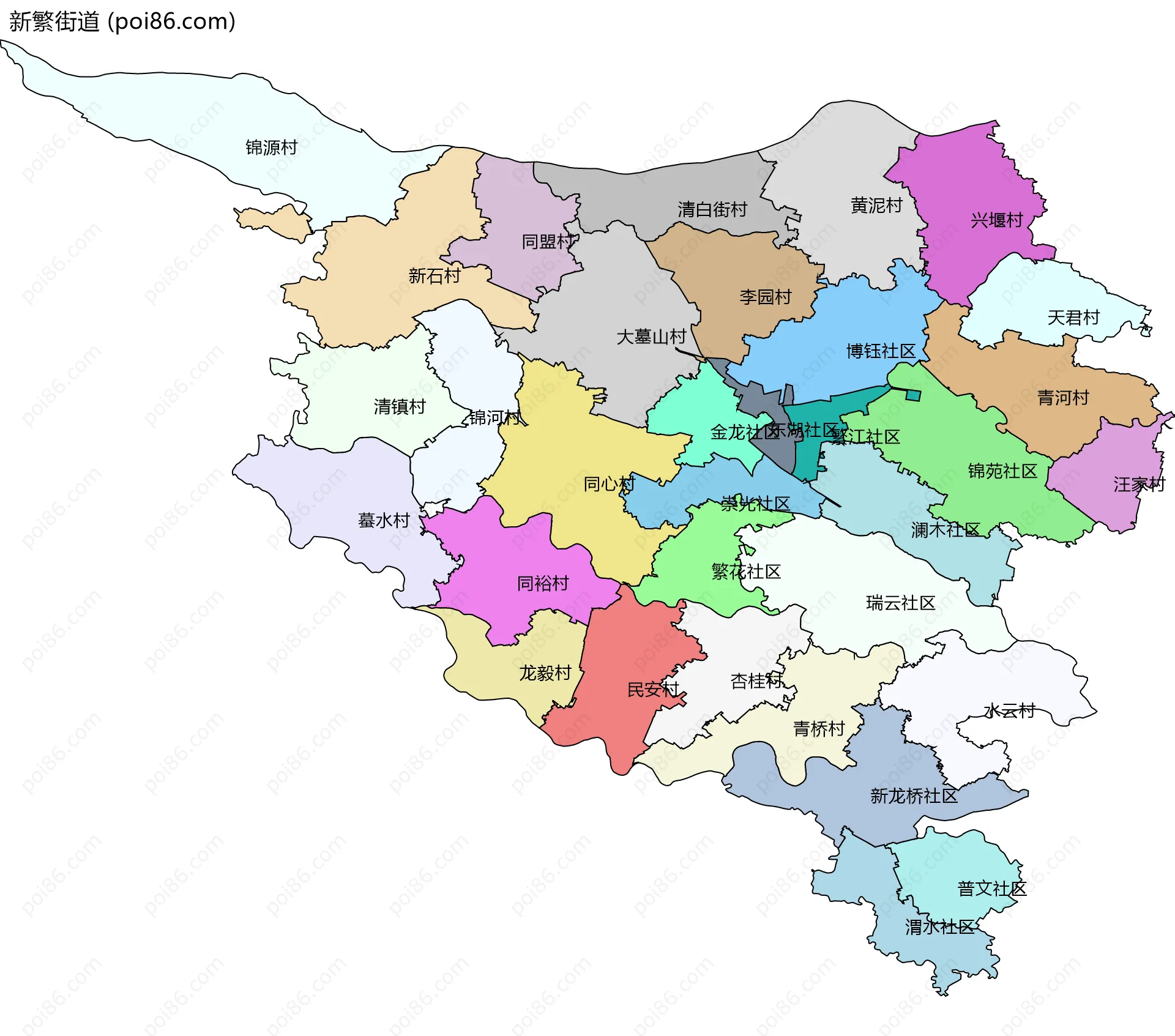 新繁街道边界地图(五级行政区划)