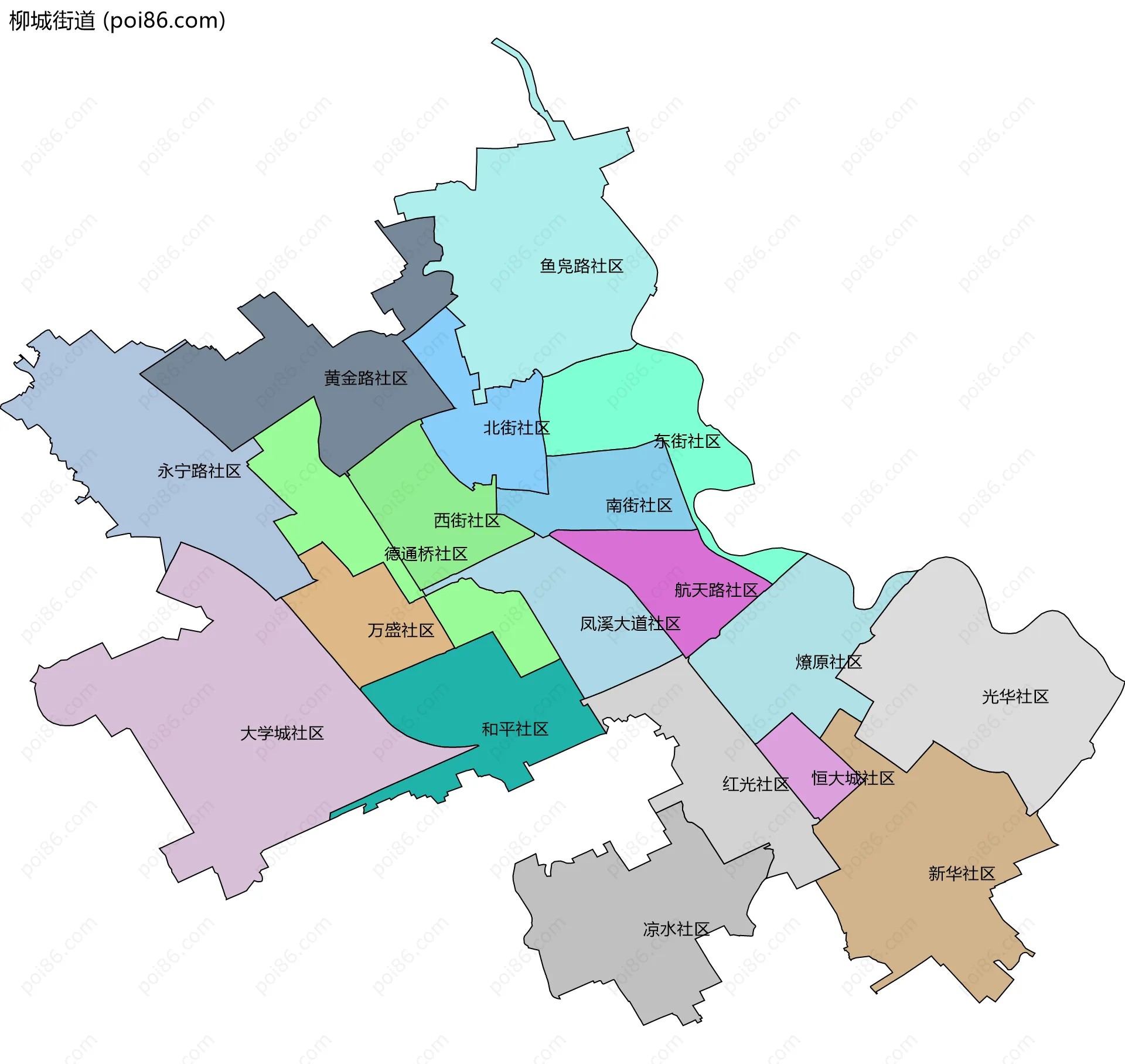 柳城街道边界地图(五级行政区划)