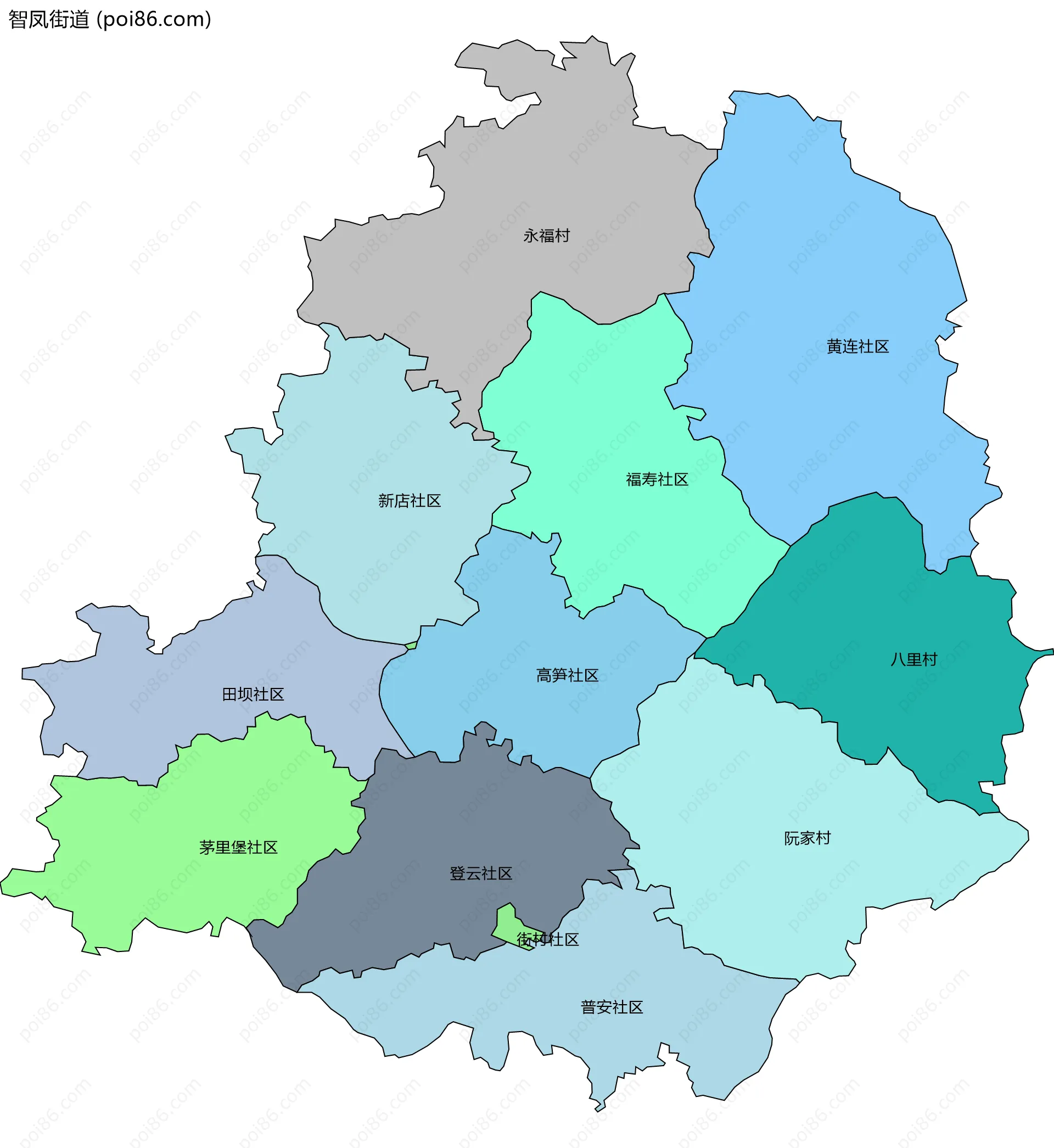 智凤街道边界地图(五级行政区划)