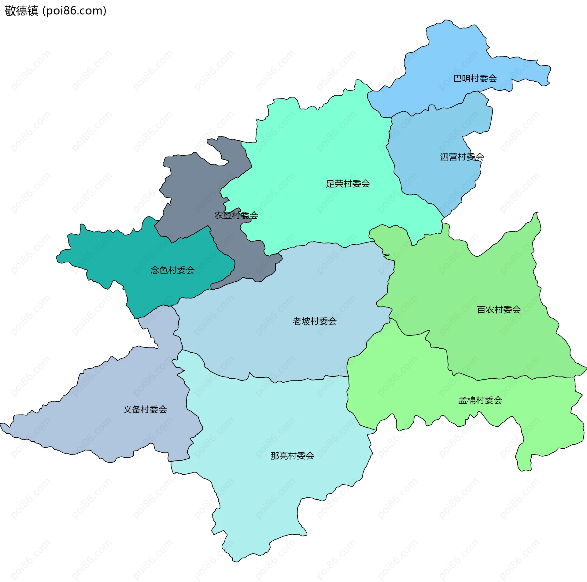 敬德镇边界地图(五级行政区划)