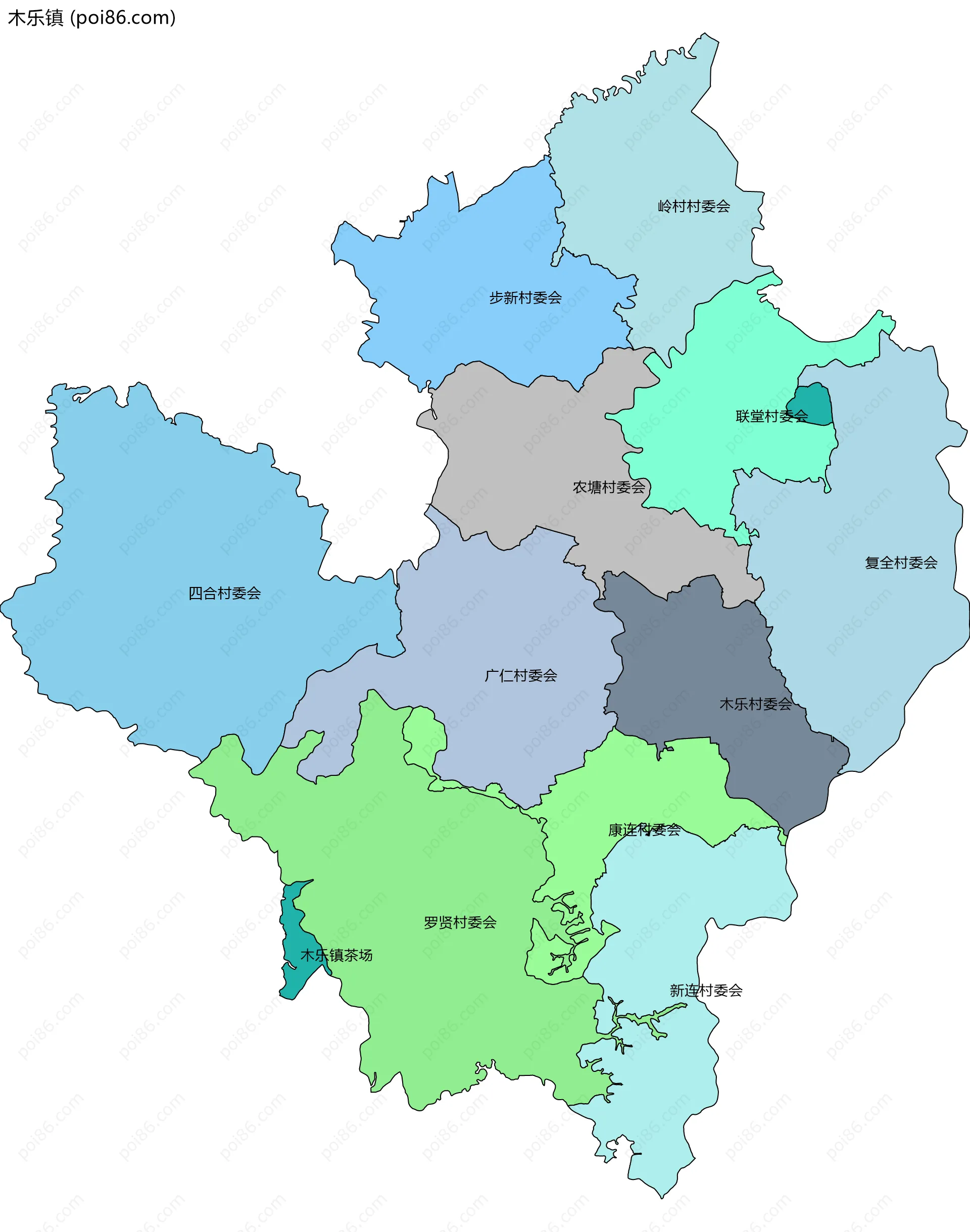 木乐镇边界地图(五级行政区划)