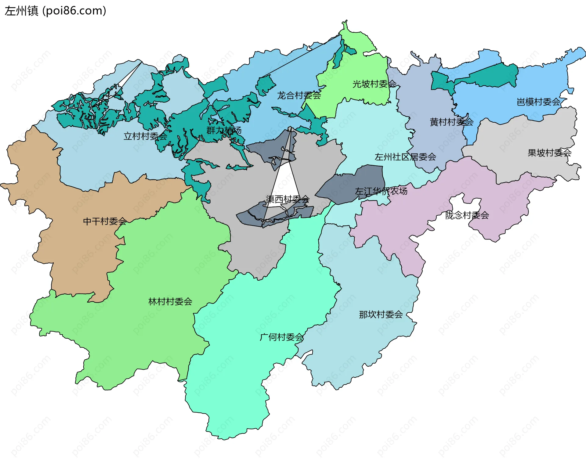 左州镇边界地图(五级行政区划)