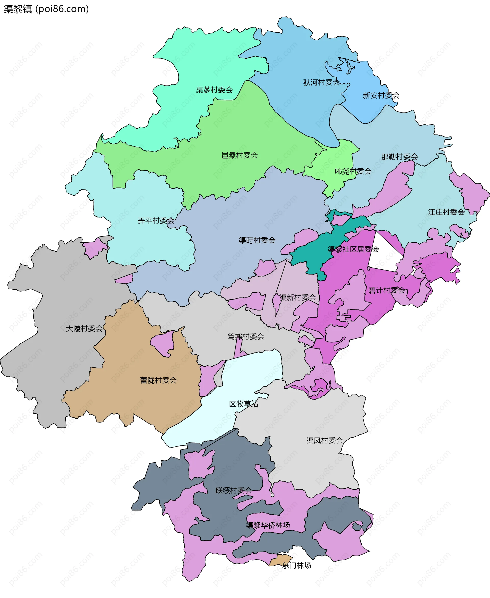 渠黎镇边界地图(五级行政区划)