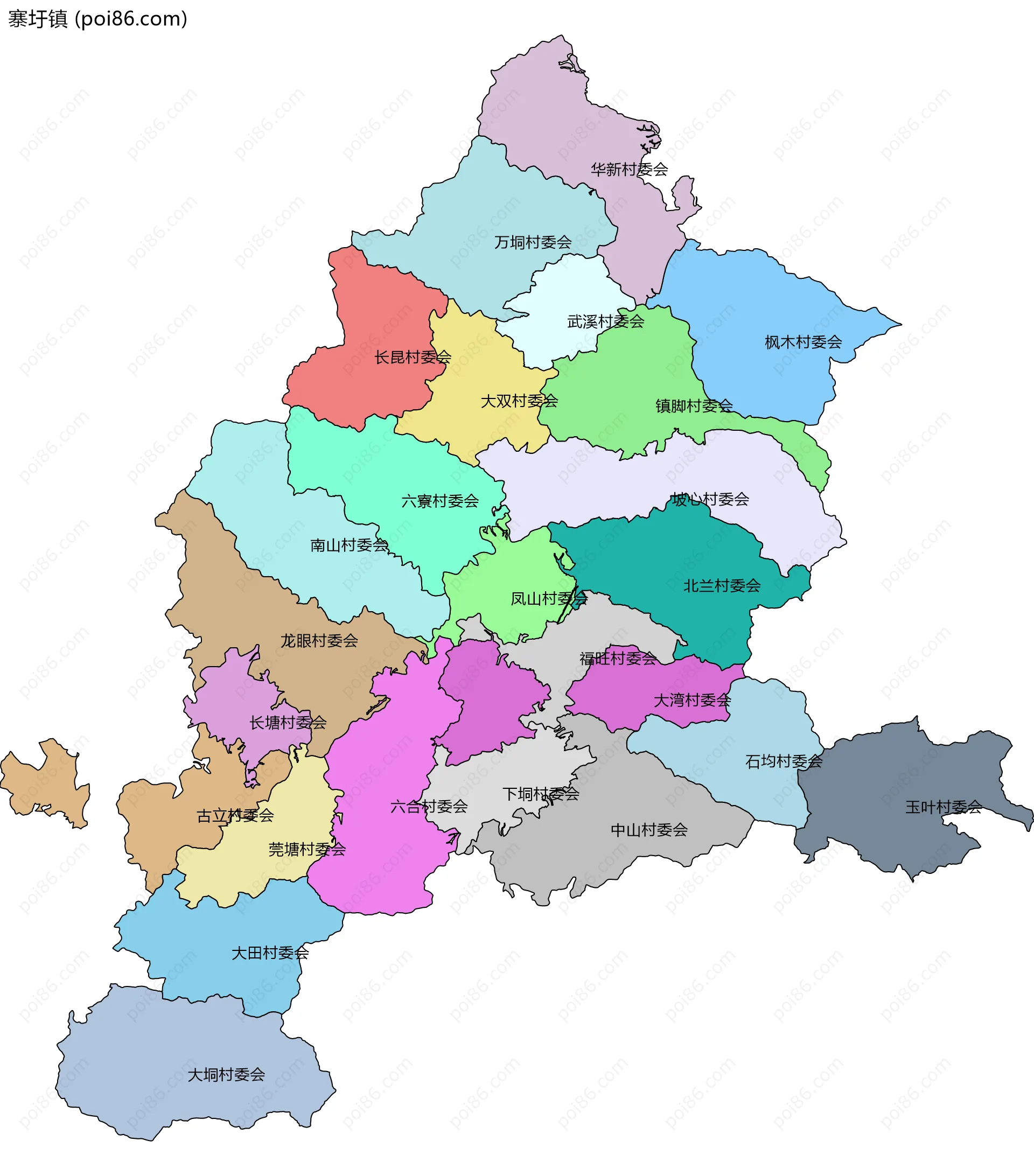 寨圩镇边界地图(五级行政区划)