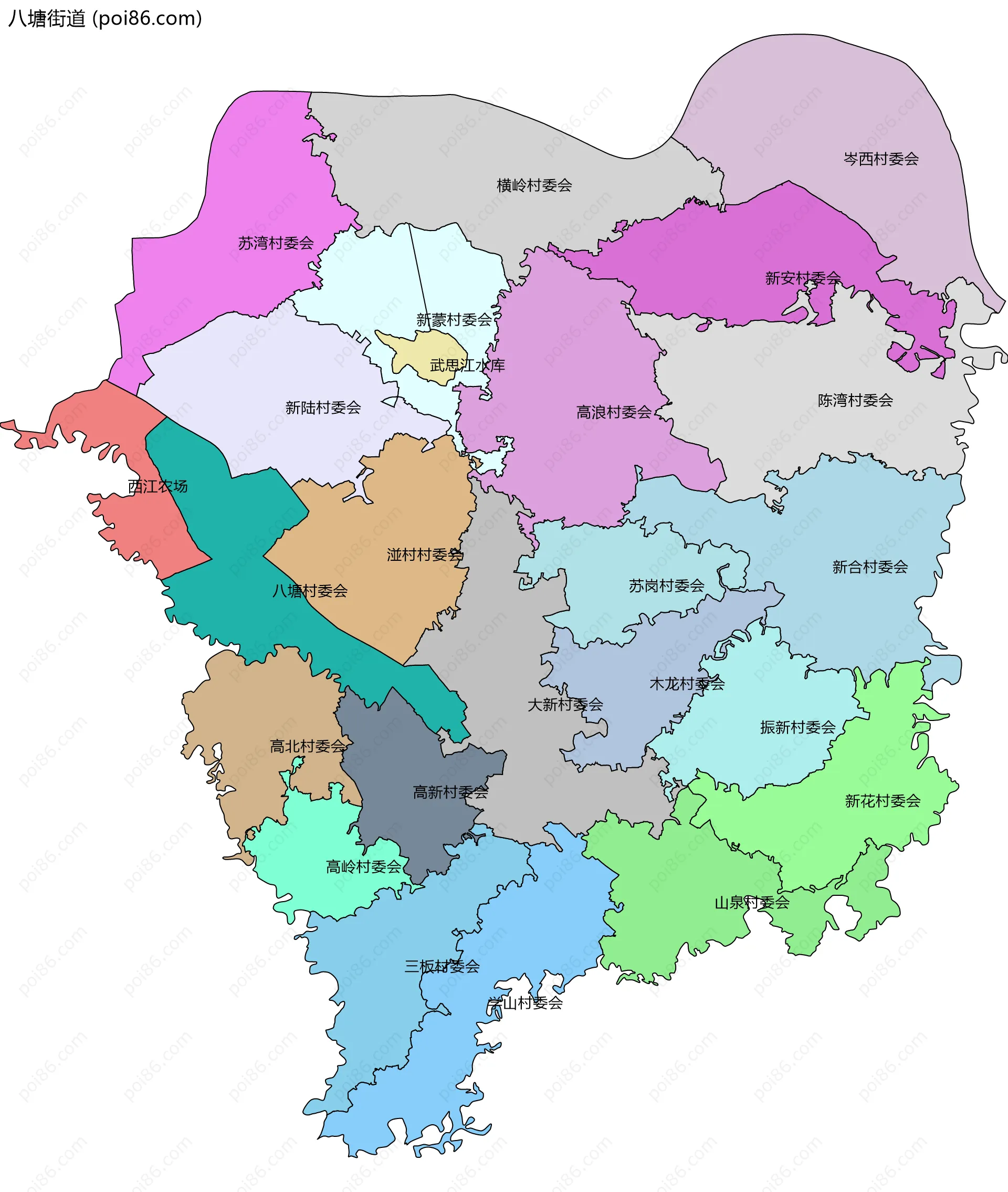 八塘街道边界地图(五级行政区划)