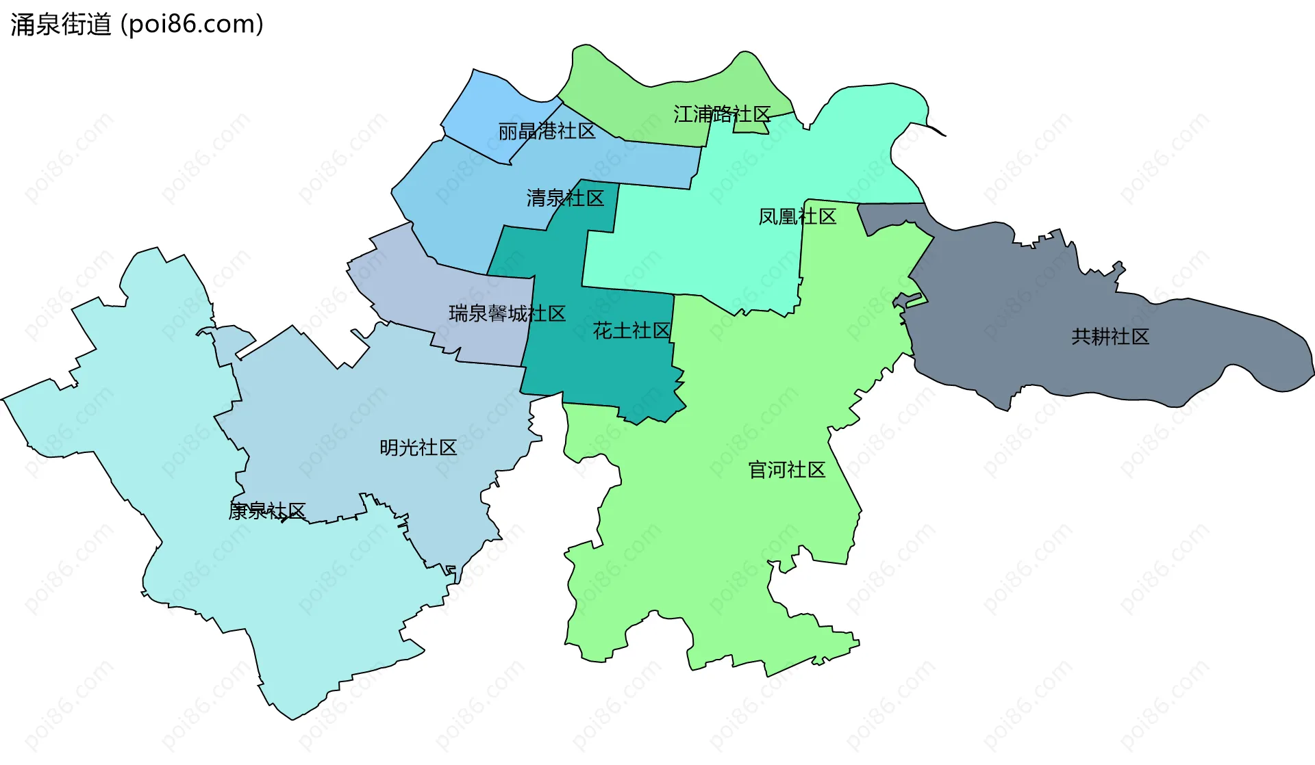涌泉街道边界地图(五级行政区划)