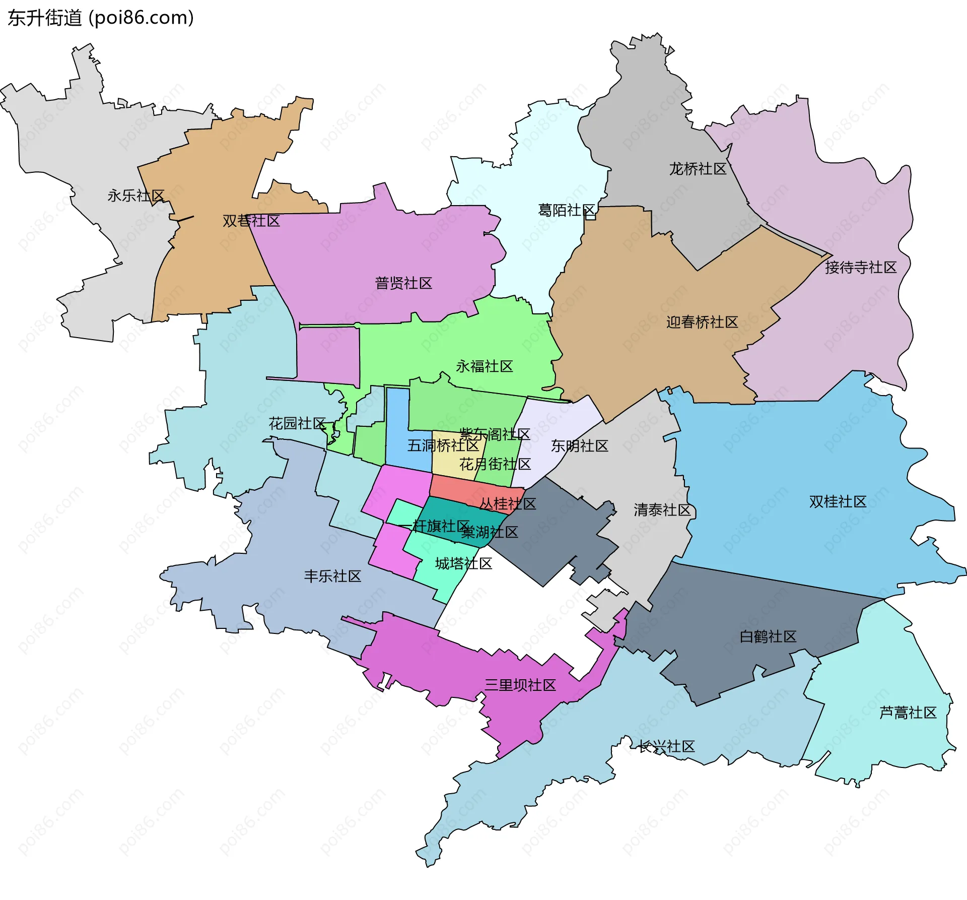 东升街道边界地图(五级行政区划)