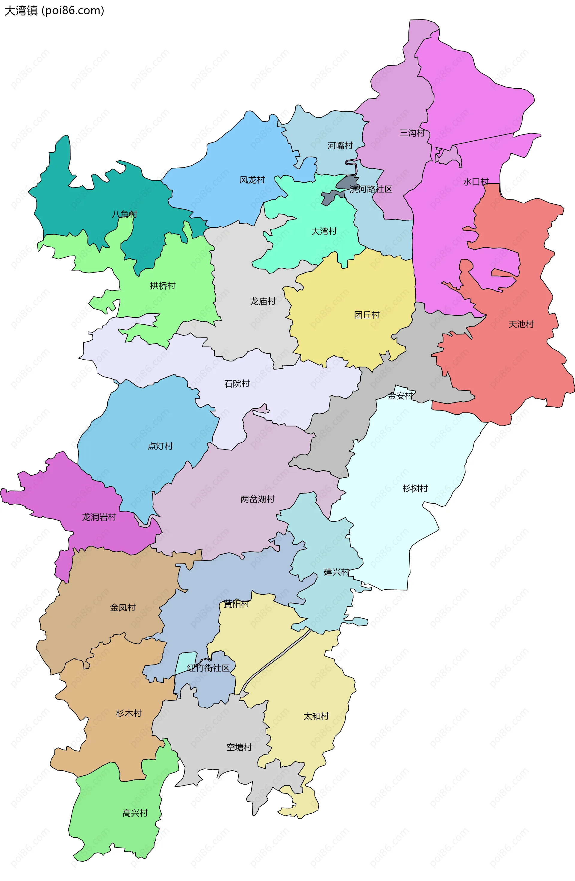 大湾镇边界地图(五级行政区划)