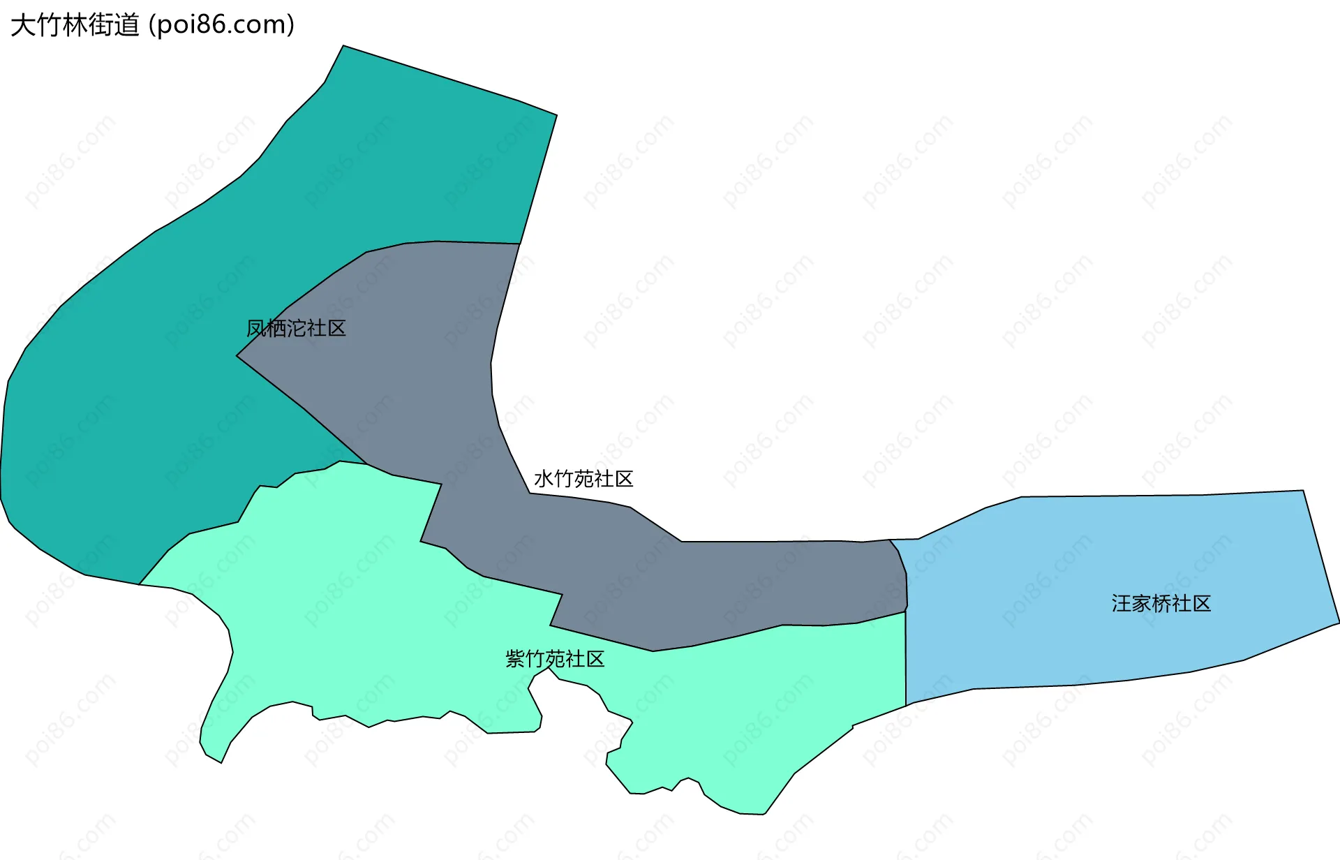 大竹林街道边界地图(五级行政区划)