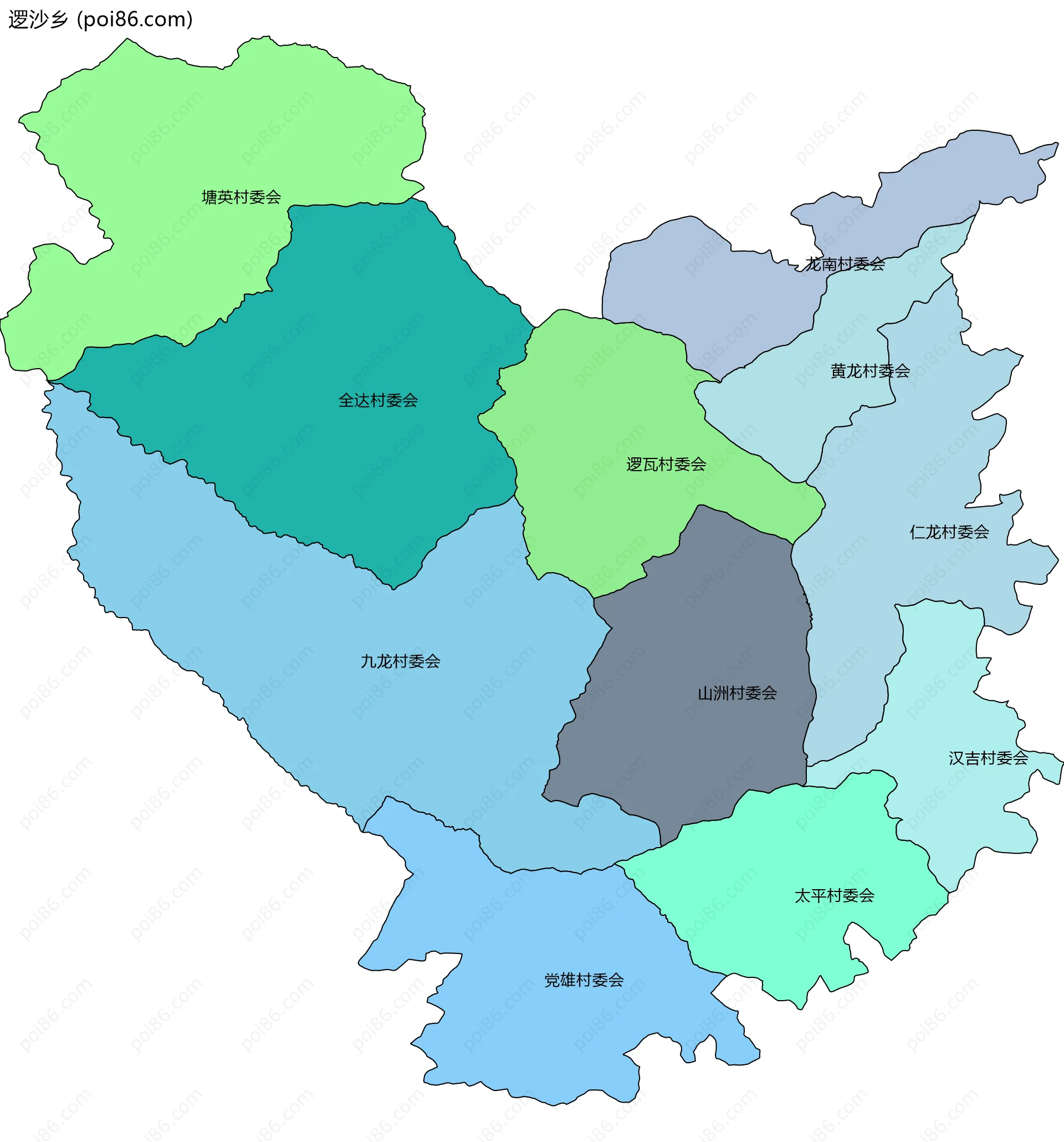 逻沙乡边界地图(五级行政区划)