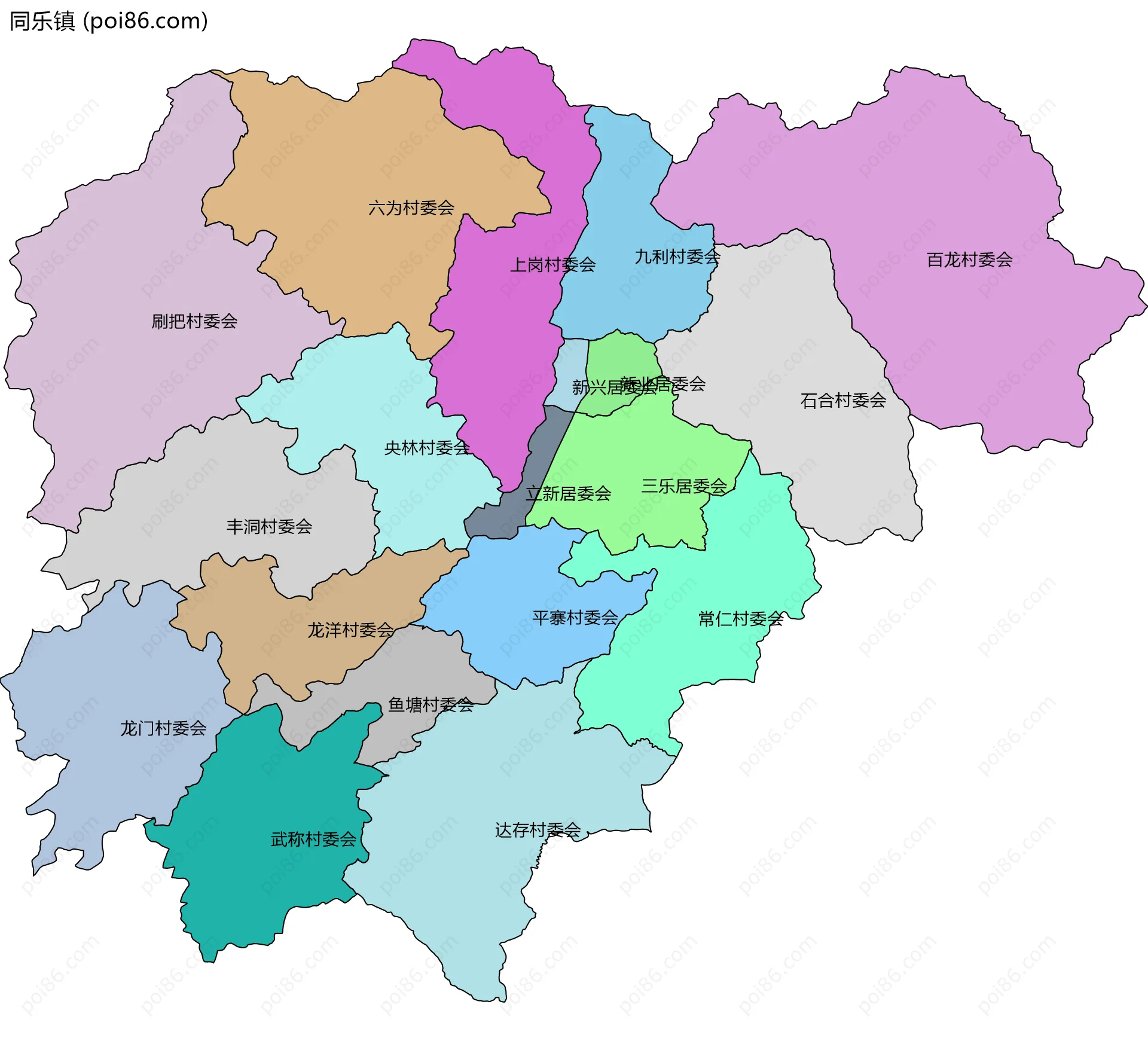 同乐镇边界地图(五级行政区划)