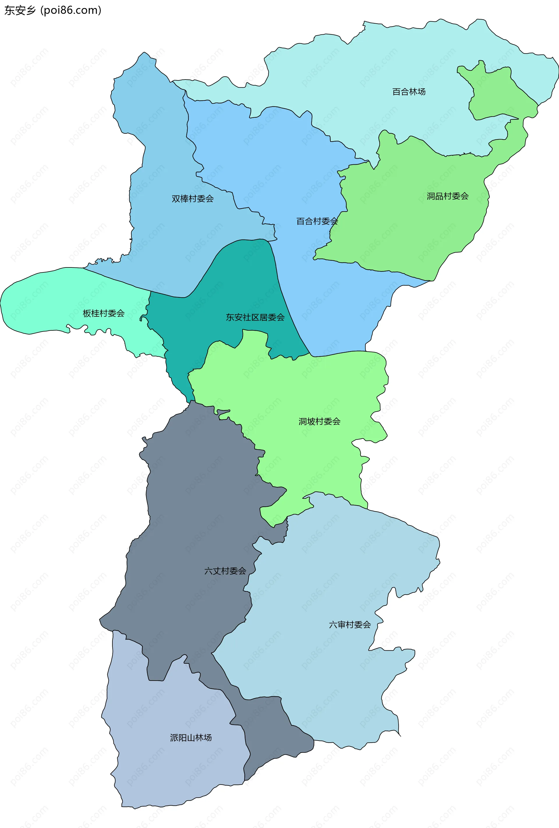 东安乡边界地图(五级行政区划)