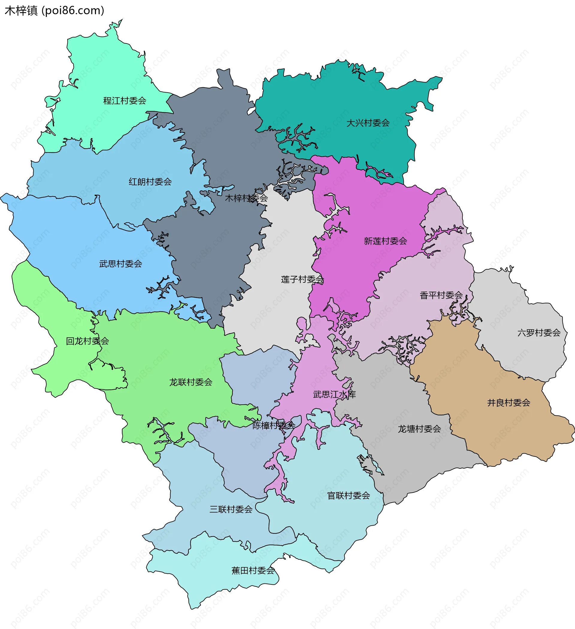 木梓镇边界地图(五级行政区划)