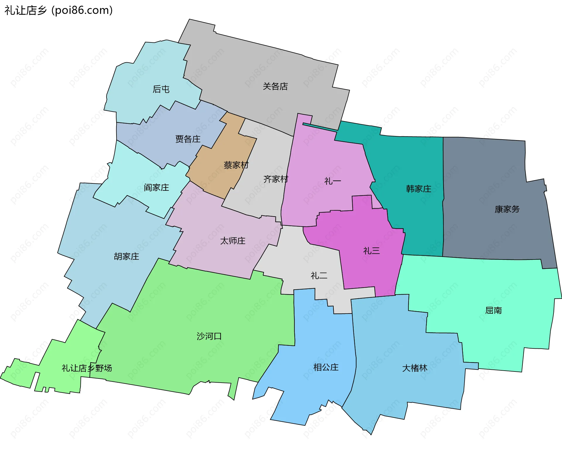 礼让店乡边界地图(五级行政区划)