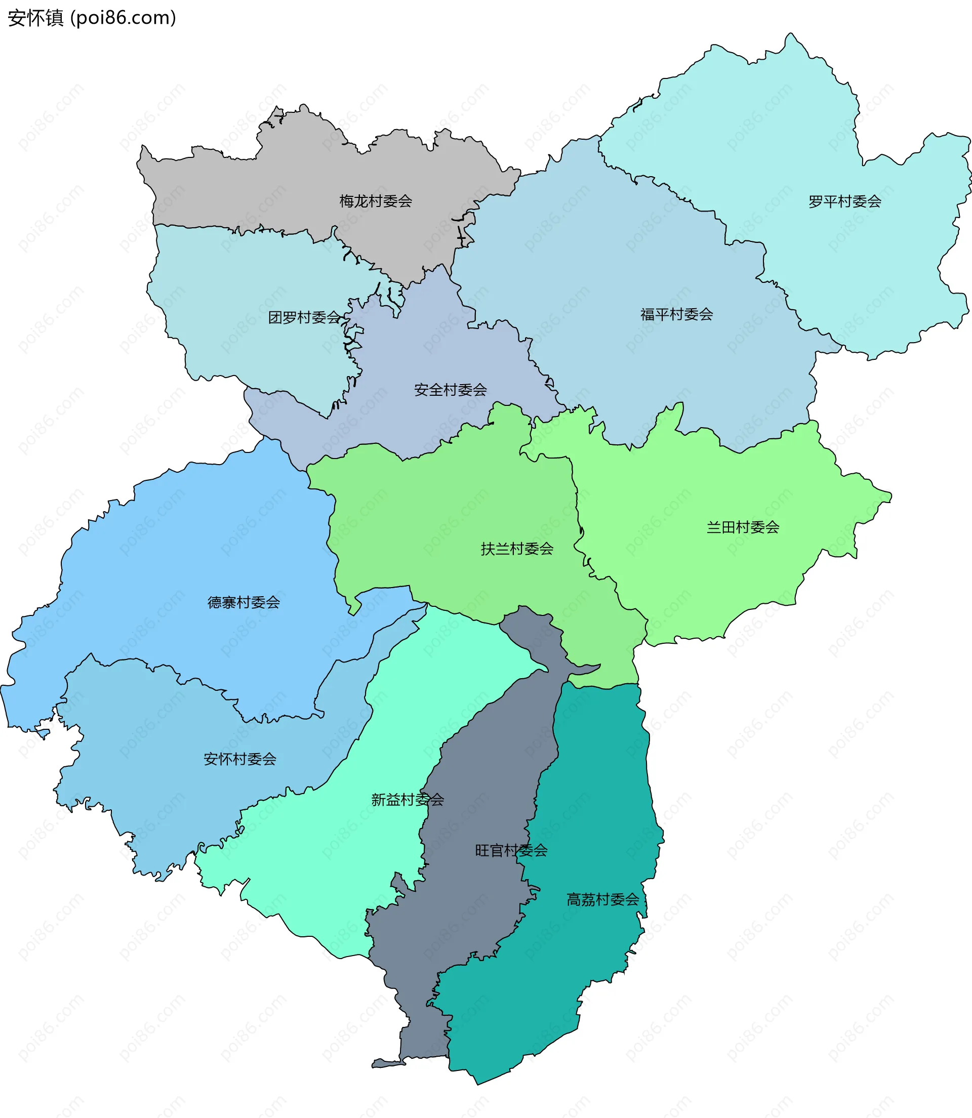 安怀镇边界地图(五级行政区划)
