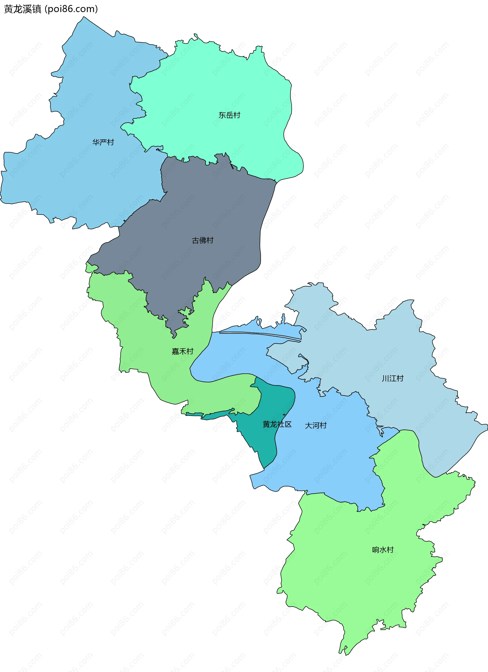 黄龙溪镇边界地图(五级行政区划)