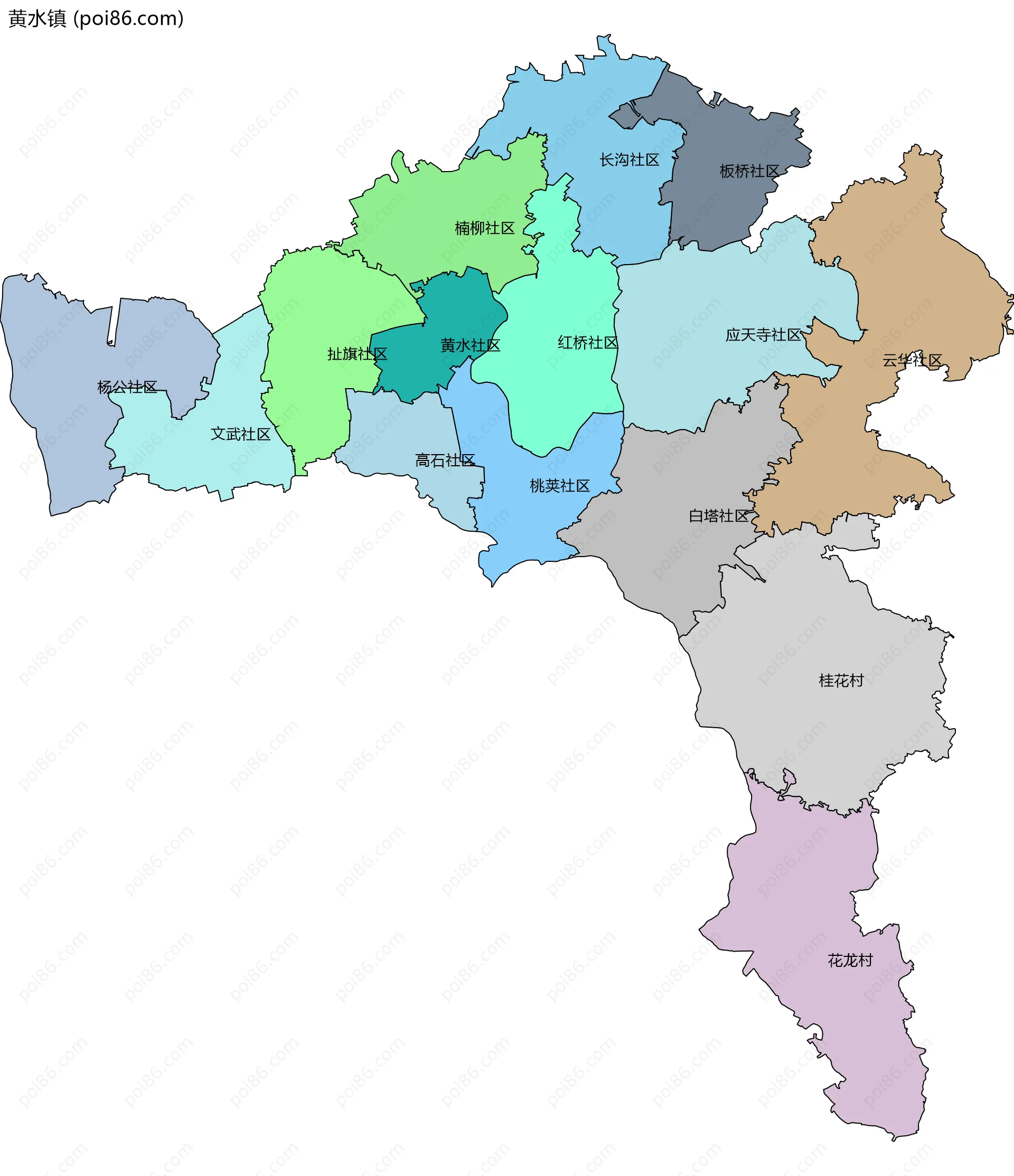 黄水镇边界地图(五级行政区划)